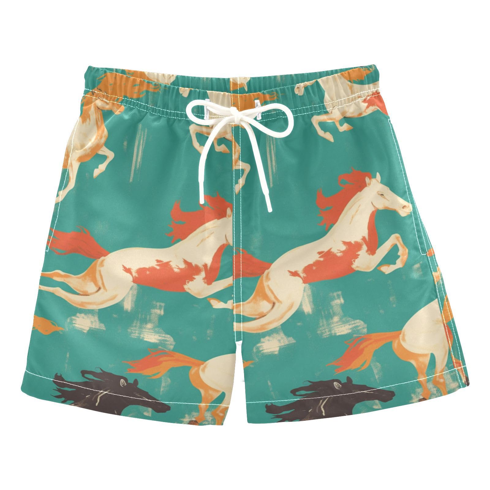 Seamless Pattern Horse Flat Style Toddler Swimshorts Summer Holiday Boys Toddler Beach Volleyball Shorts Kids Swimwears Birthday Presents 4T