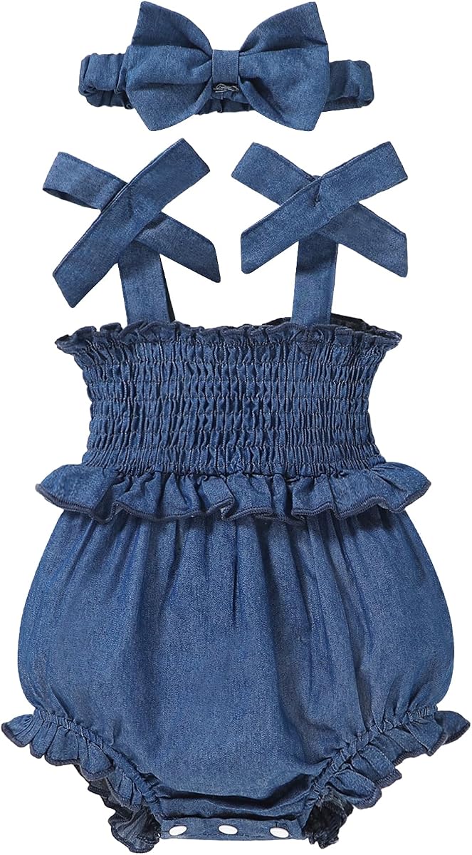 Pelele de mezclilla/cuadros/rayas para bebé recién nacido, mono sin mangas de 0-3M/3-6M/6-12M/12-18M con diadema