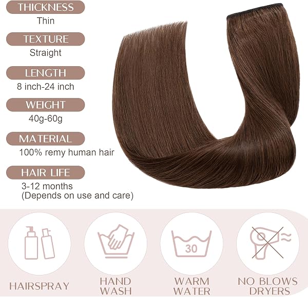8"(20cm) SEGO Extensiones de Clip de Pelo Natural [#4 Marrón Medio] Cabello Humano 100% Remy Una Pieza Lisa Postizos Pelucas Human Hair (40g) - 5