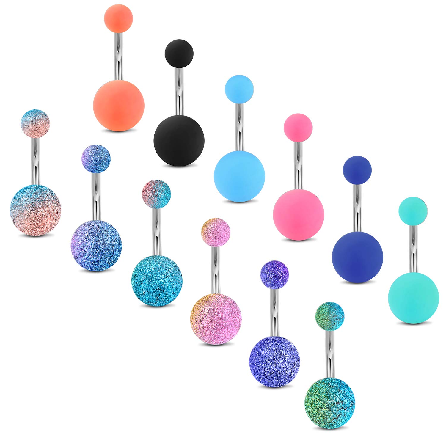 incaton 14G Piercing Ombligo Pack Anillo de Ombligo de Acero Inoxidable Set Barbell Ombligo Bares Cuerpo Joyas Piercing 14G