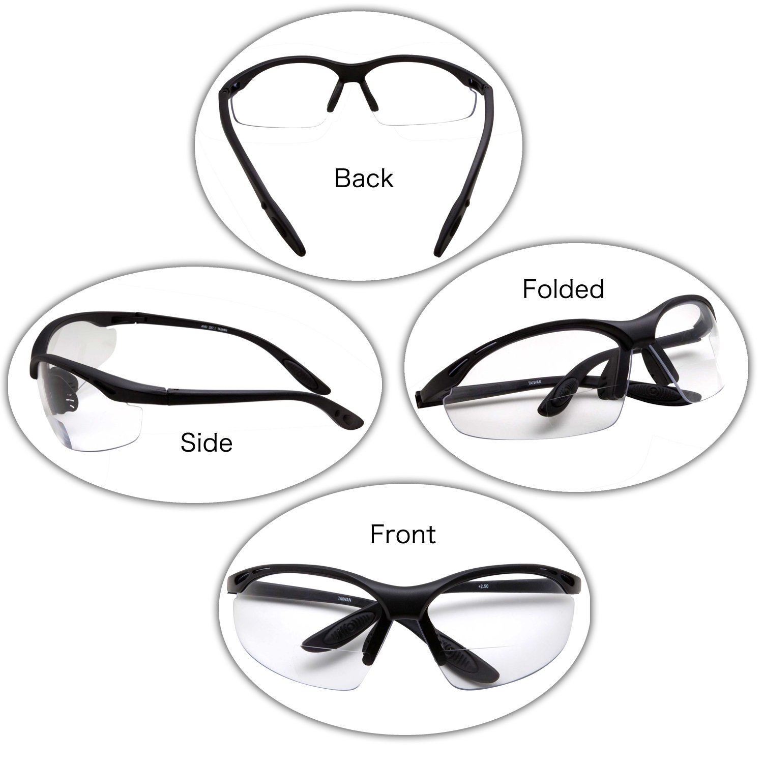 grinderPUNCH 2 Pares de anteojos de Seguridad ANSI Z87, Resistentes a los Impactos, Antideslizantes, envolventes, Lentes Transparentes, bifocales, anteojos de Lectura, dioptrías/+2,00