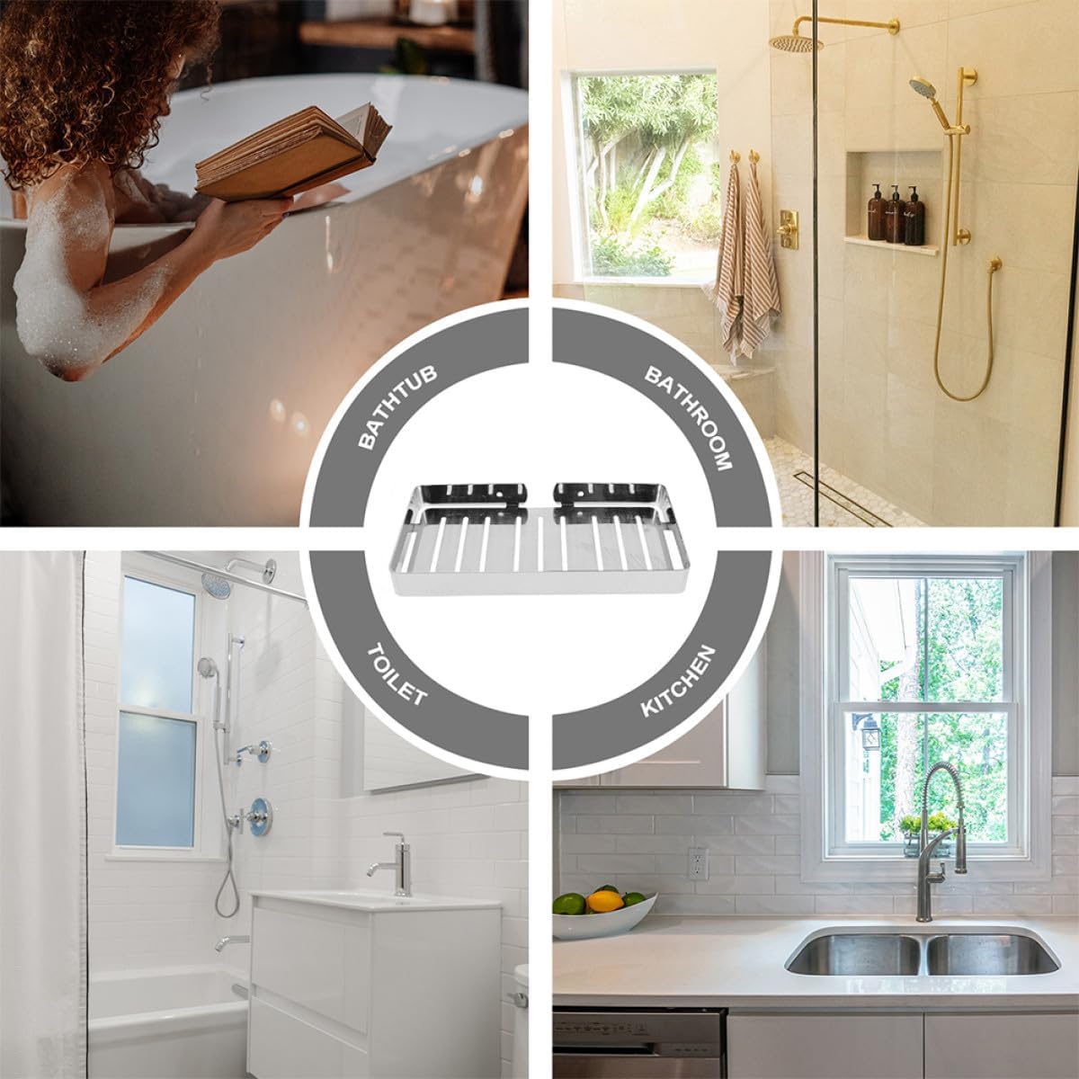 TOYANDONA Wall-Mounted 2pcs Bathroom Soap Holder Set 304 Stainless Steel Self-draining Soap Dishes for Shower and Sink Adhesive No Drilling Tray Organizer