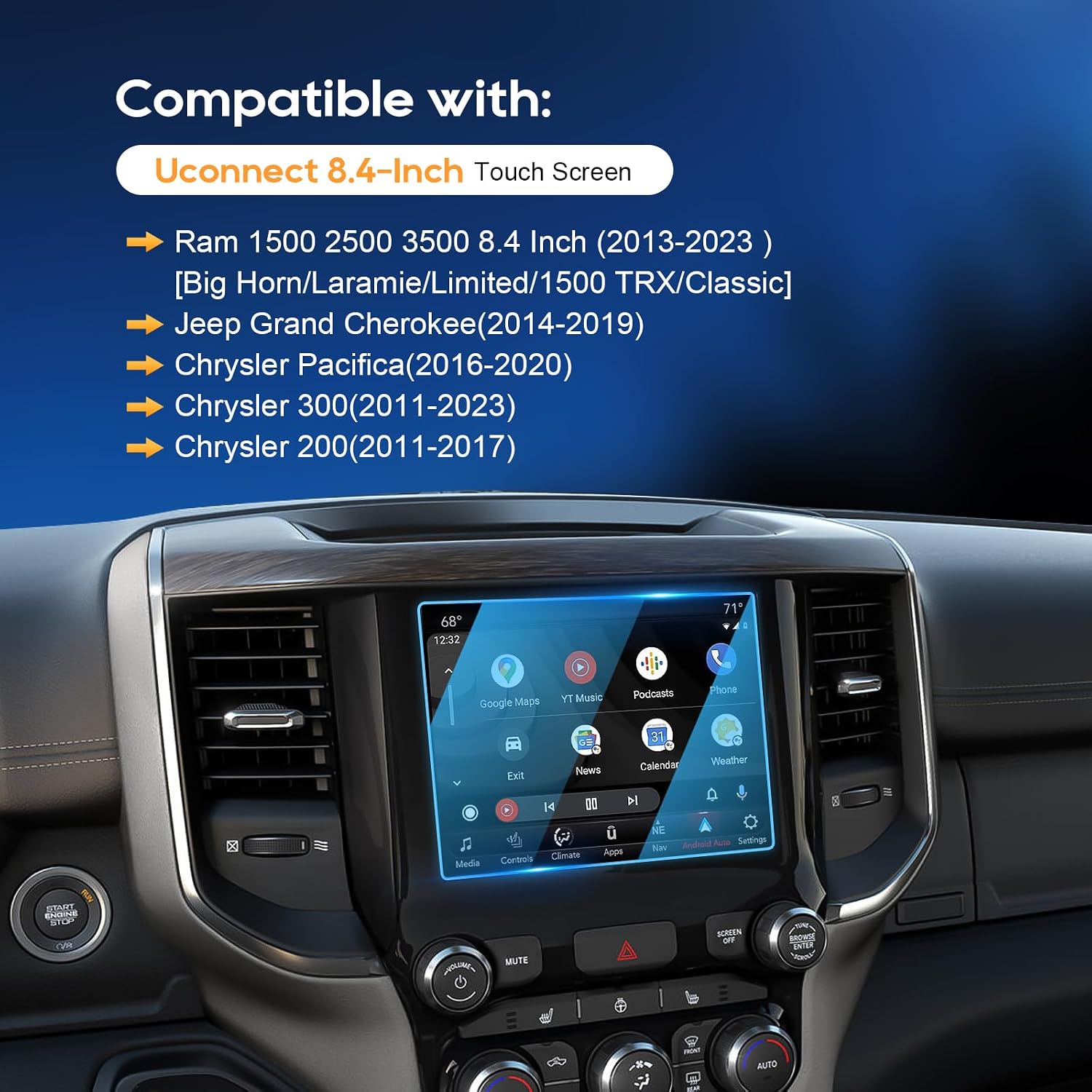 LFOTPP [2PCS] 2024 Ram Screen Protector 8.4-Inch for 2013-2023 2024 Ram 1500 2500 3500 Uconnect PET Plastic Navigation Center Touch Media Screen Protector 2023 Ram Accessories Anti-Scratch