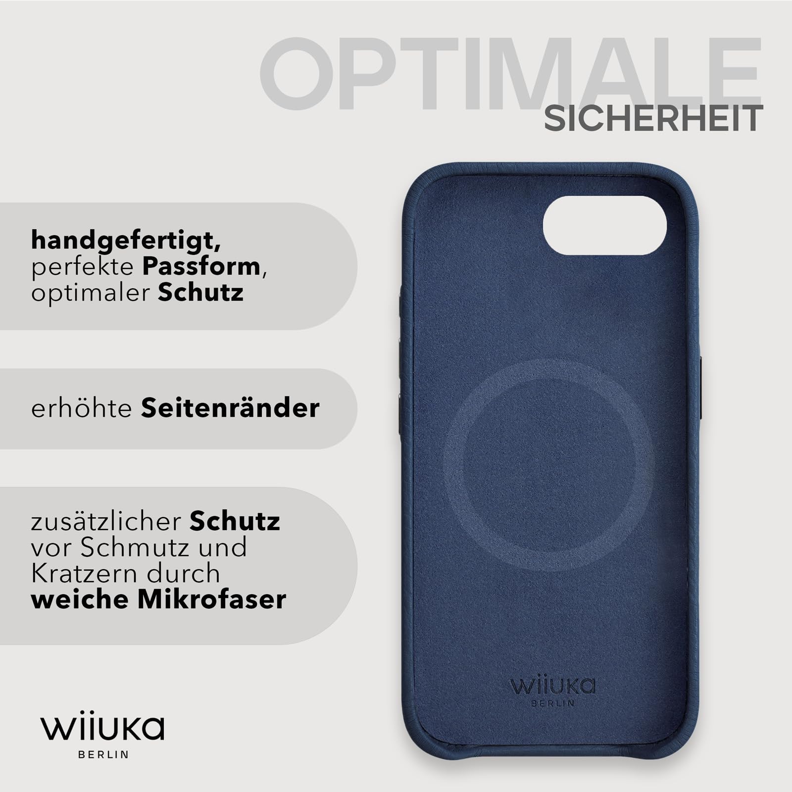 WIIUKA Custodia per iPhone 16e, in pelle tedesca, ultra sottile, di alta qualità, colore: blu notte