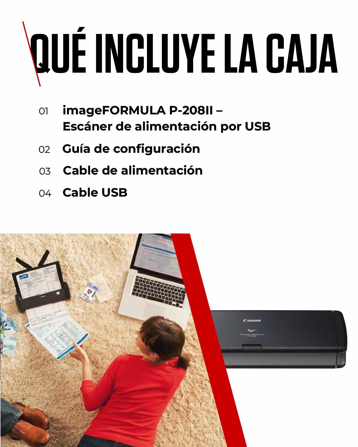 Canon imageFORMULA P-215II Escáner Portátil a Doble Cara | Alimentación USB | Hogar, Oficina y Fuera de casa | hasta 15 pág/min | Alimentador de 20 Hojas | Incluye Software Canon CaptureOnTouch Lite