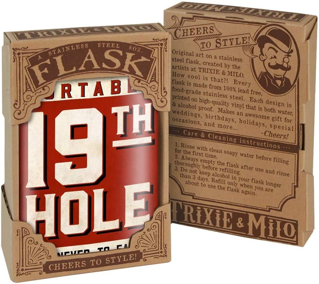 Trixie & Milo Stainless Steel Funny Flasks for Golfers - Perfect Golf Gift for Him or Her, Groomsmen Gifts, Bar Gifts or Dad Gifts - Holds 8 oz. of Fluid - Portable 19th Hole