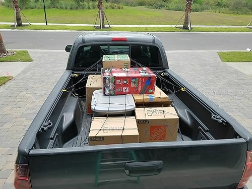 Miniatura 4 de Red de carga con ganchos de amarre para Toyota Tacoma para cama larga de tamaño mediano de 60 x 98 pulgadas, red de carga de malla para camioneta