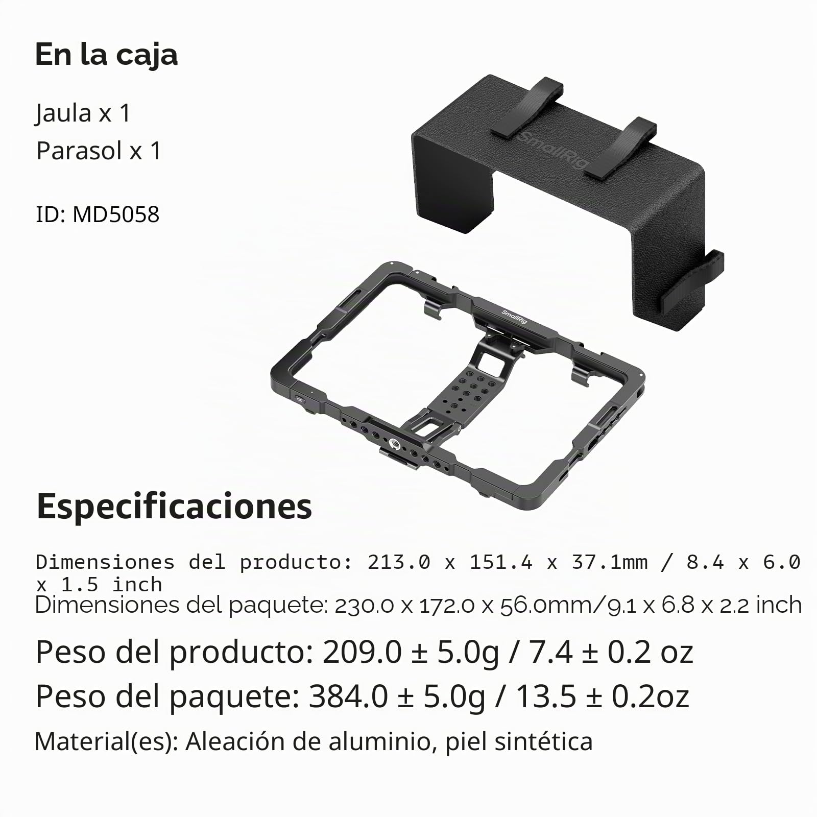 SMALLRIG Jaula de Metal para iPad Mini 6 / A17 Pro, Adaptador de Montaje en Trípode para iPad con Orificios de 1/4"-20, 3/8"-16, Montaje en Zapata Fría, con Parasol - 5058
