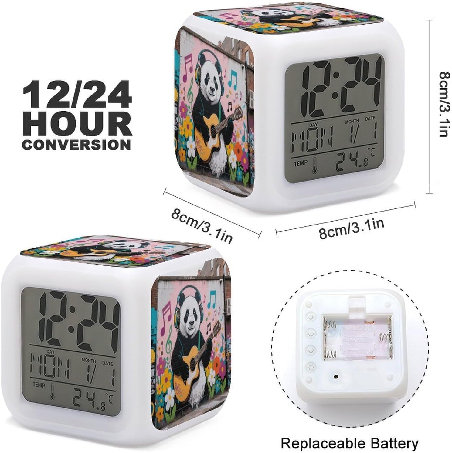 Street Graffiti Art Alarm Clock NightLight Alarm Clock with 7 Color Changing Night Light Smart Digital Clocks Temperature Date for Heavy Sleepers Simple Operation Easy to Use image 3