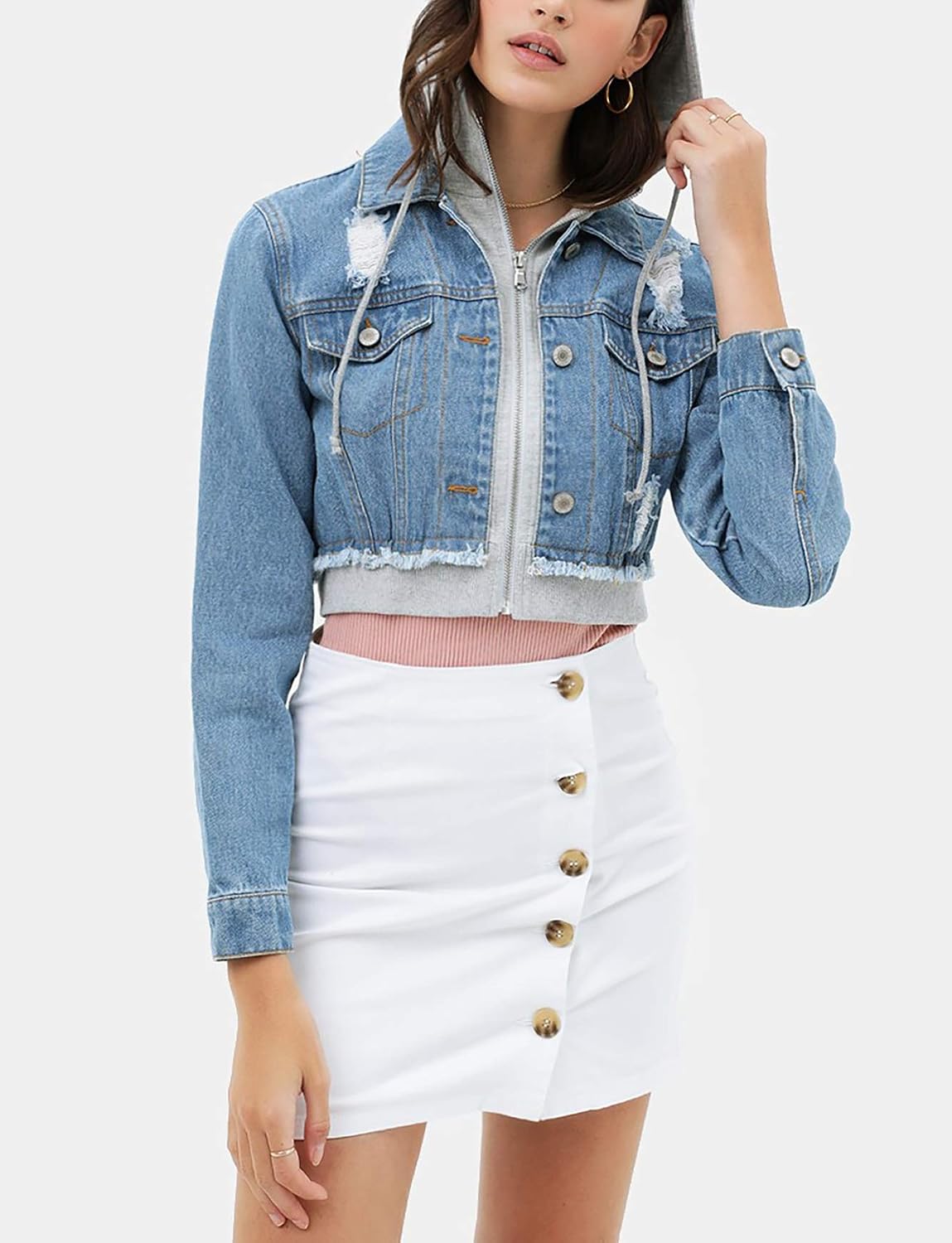 Cropped Layered Hoodie Denim 