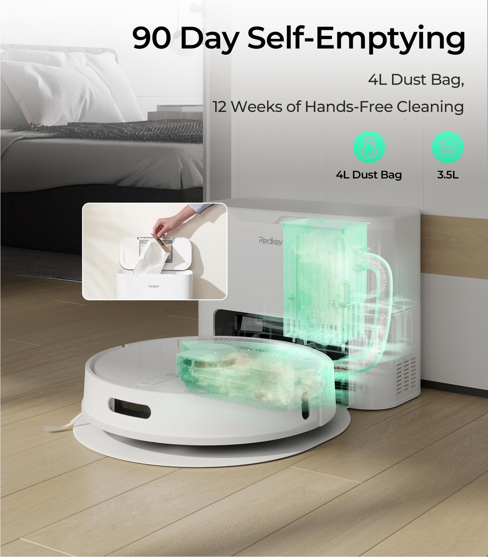 Redkey R10 Robot Vacuum and Mop Combo, 2-in-1 Vacuum Robot with Suction Station, LiDAR Navigation, Powerful 4000Pa Suction Power, 4L Dust Bag, 90 Days Hands-Free Cleaning, Ideal for Pet Hair Cleaning