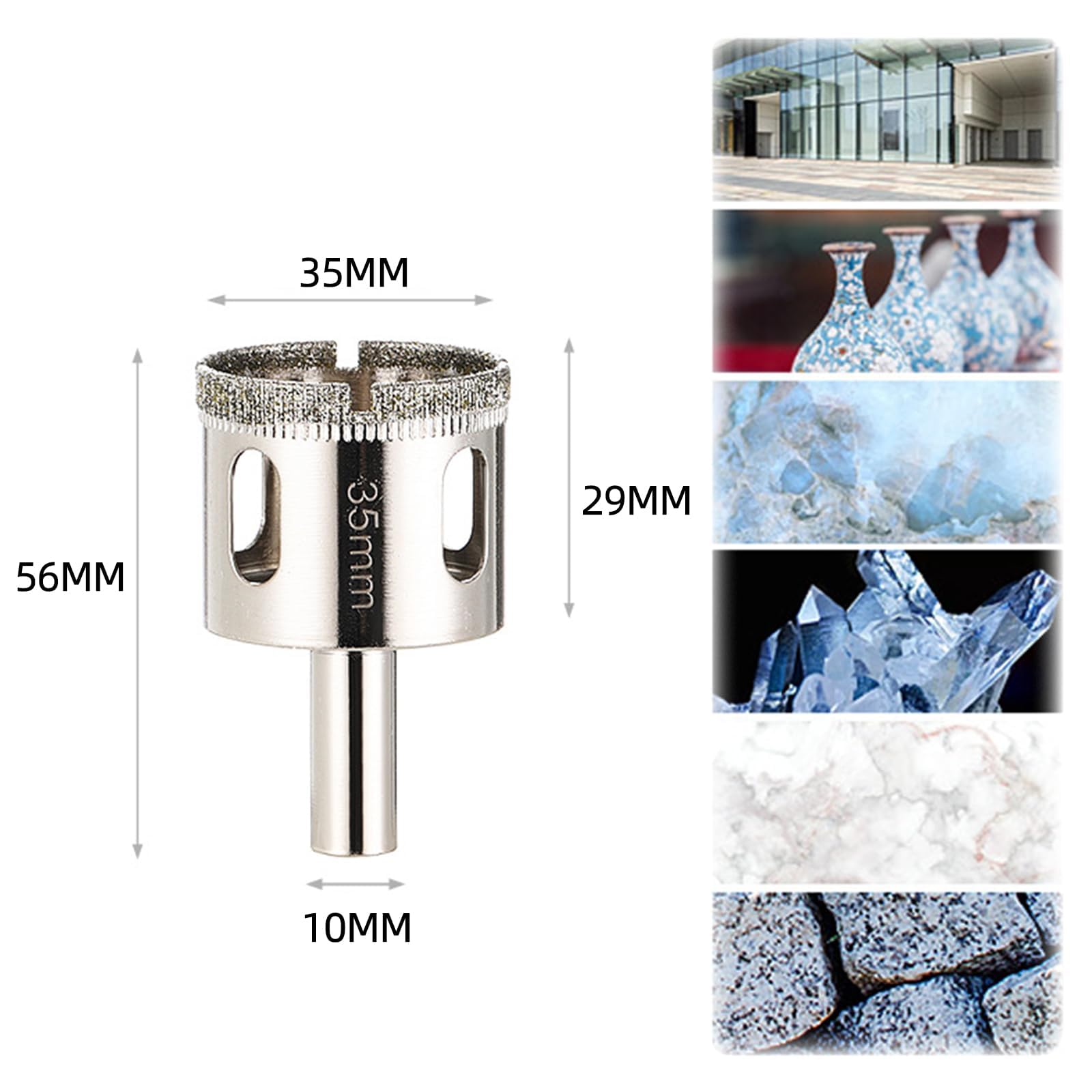 Punta per Vetro e Piastrelle 35mm Fresa Diamantata per Trapano Porcellana Marmo