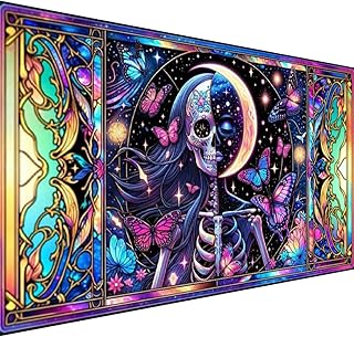 5D Large Diamond Art Painting,Skull Butterfly Diamond Art Kits for Adults,DIY Full Drill Crystal Rhinestone Arts and Crafts,Colorful Skull Art Painting with Diamond Home Wall Decor 27.5 X 15.7inch