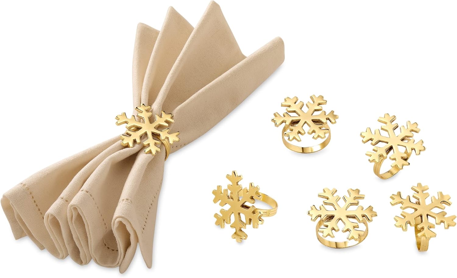Folkulture Christmas Napkin Rings | Set of 6 Golden Colour Napkin Rings for Christmas Table Decorations | Napkin Holder for Xmas Decorations | Holiday and Festive Gifts Set | Snowflake