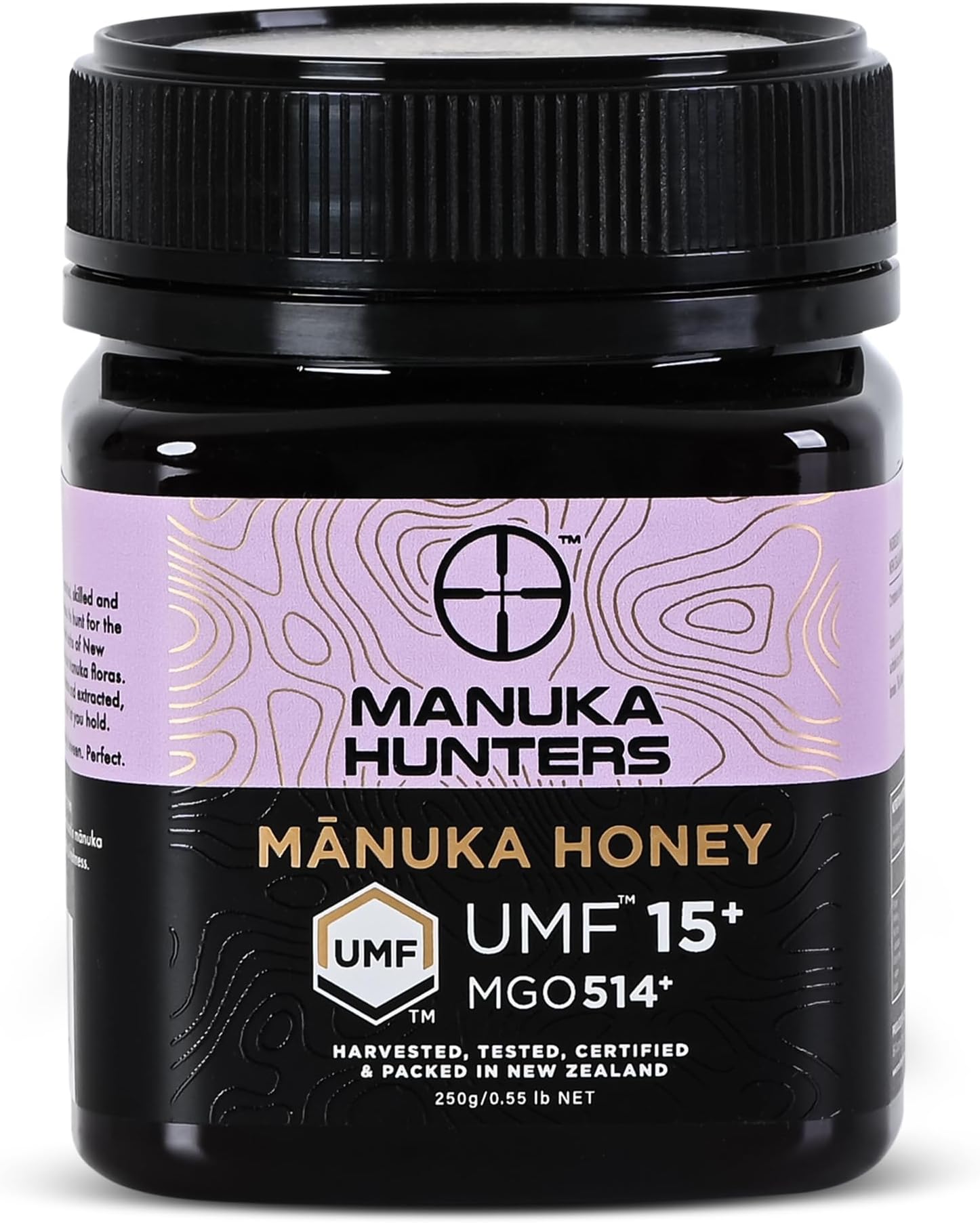 Manuka Hunters UMF 15+/MGO 514+ Certified New Zealand Manuka Honey - 100% Pure Natural Sweetener - Gluten, Dairy Free - Ideal for Tea, Coffee, Smoothies, and Baking - Sustainable - 8.8oz/250g Jar
