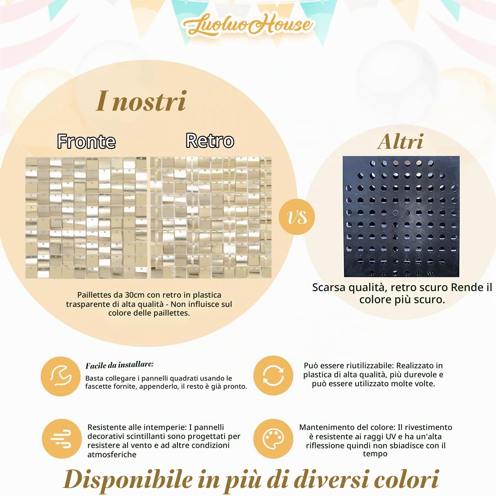 Sfondo da parete luccicante da parete con glitter oro chiaro, sfondo fotografico per decorazioni di compleanno, anniversario, matrimonio, fidanzamento, confezione da 24