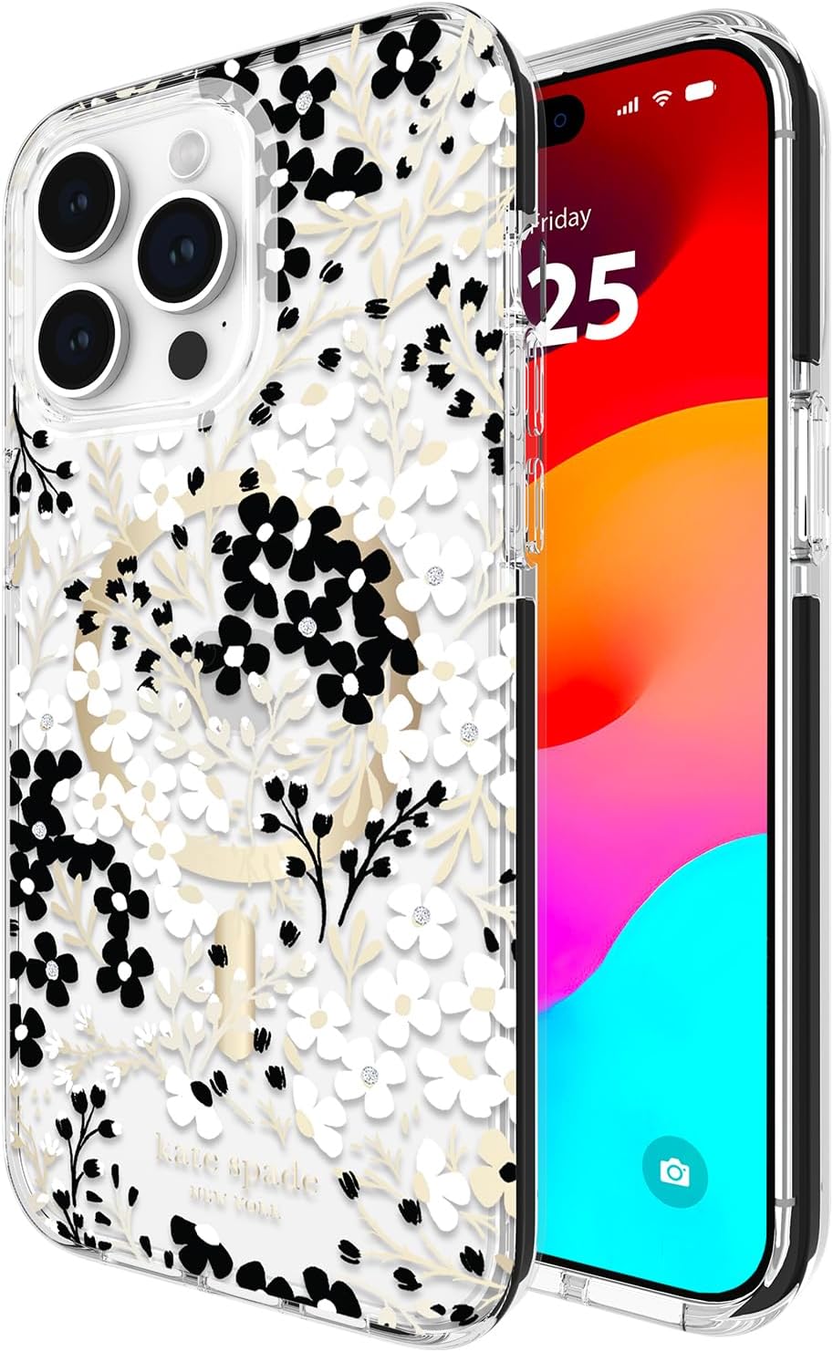 Kate Spade New York iPhone 15 Pro Max Case, Compatible with MagSafe - Multi Floral Black and White