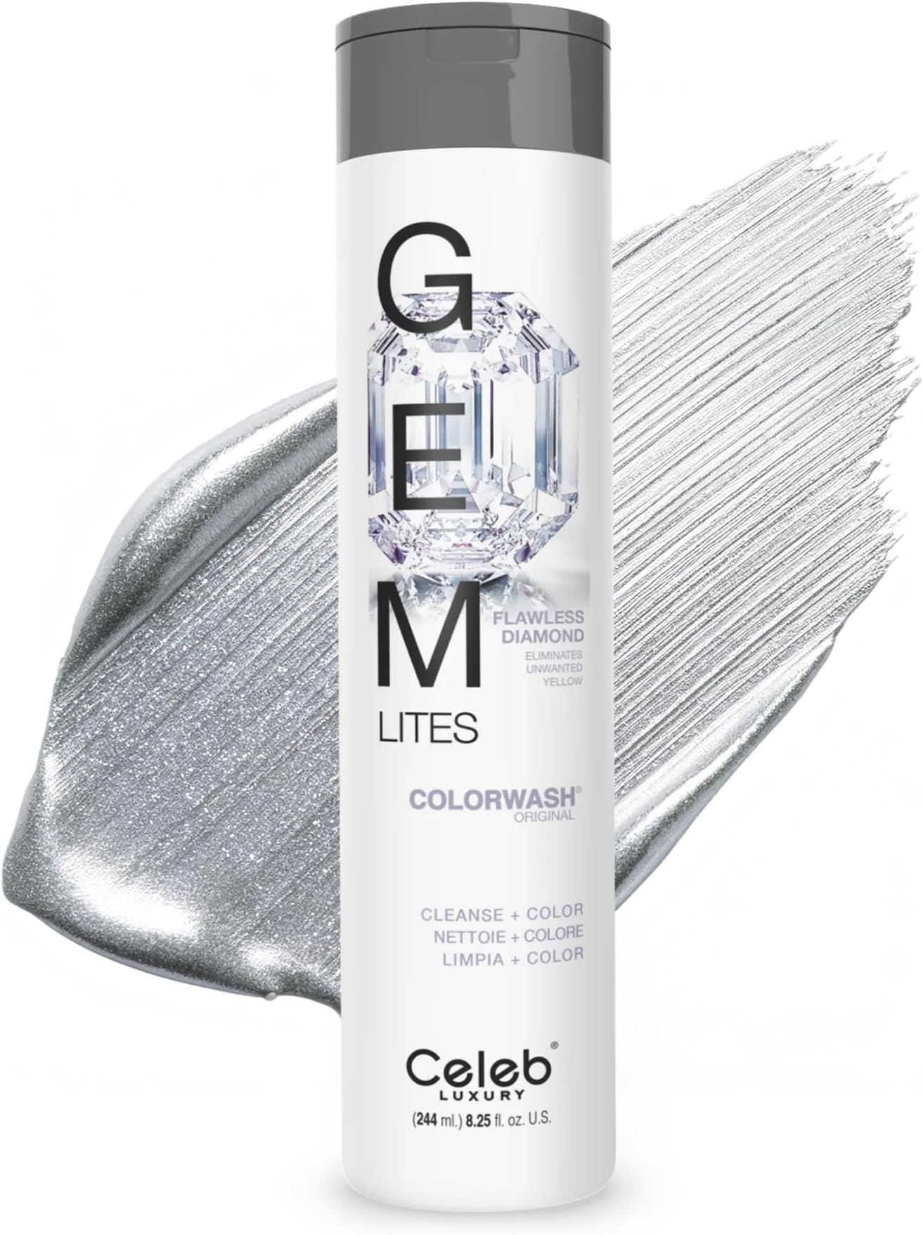 Celeb Luxury Gem Lites Colorwash, Professional Semi-Permanent Hair Color Depositing Shampoo, Flawless Diamond, 8.25 Fl Oz (Pack of 1)