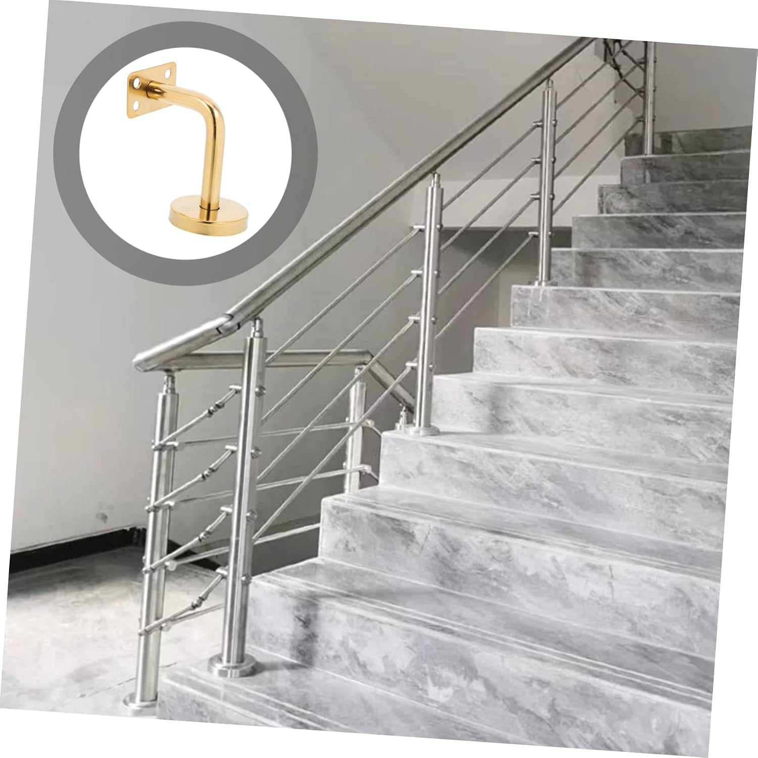DOITOOL Stainless Steel Stair Handrail Bracket Gold Wall-Mounted Support Adjustable Railing Kit for Indoor Stairs Heavy-Duty Metal Banister Bracket 2-Pack