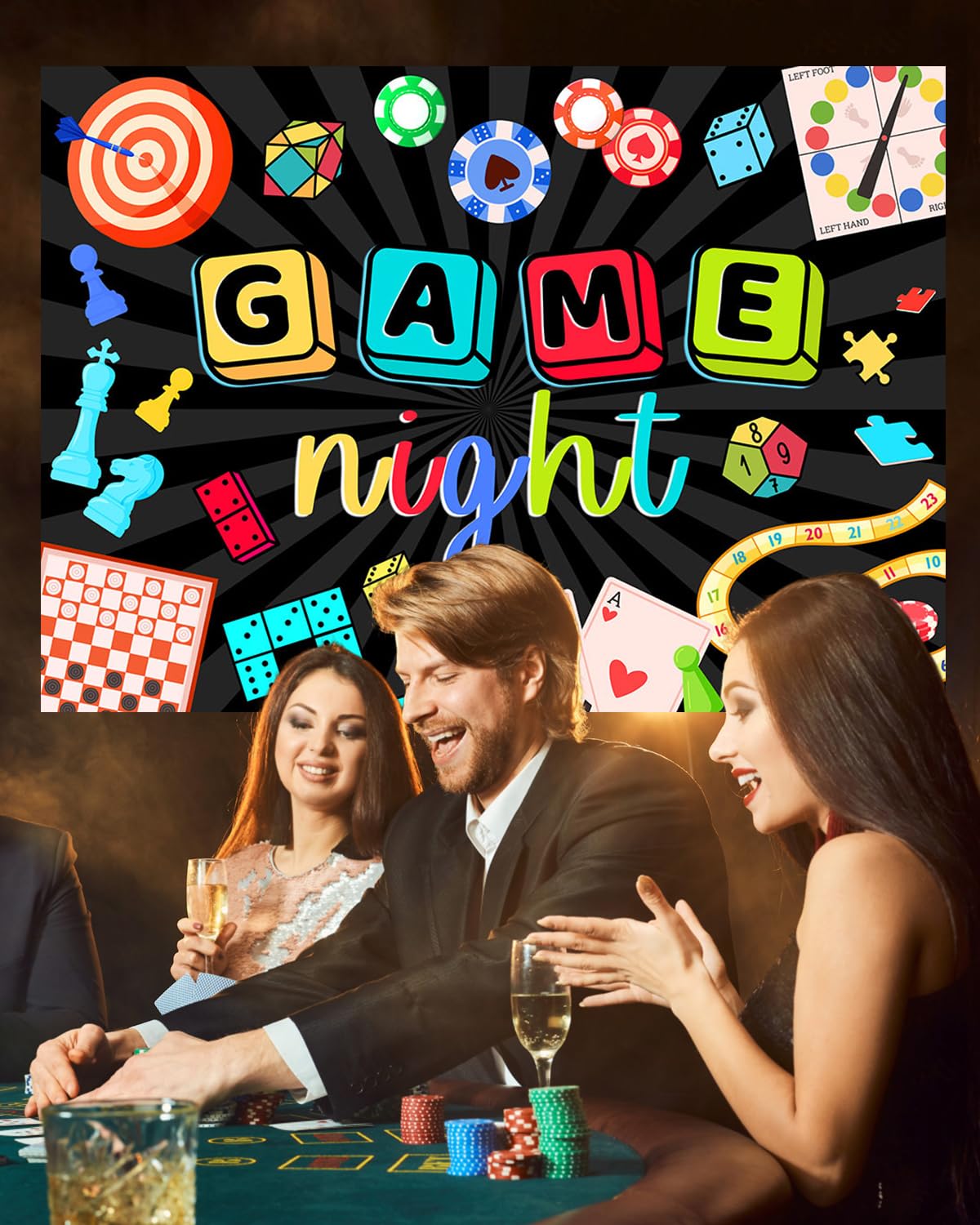 Spieleabend Hintergrund-Banner – 2,1 X 1,5 M, Polyester, Für Partys & Fotoshootings