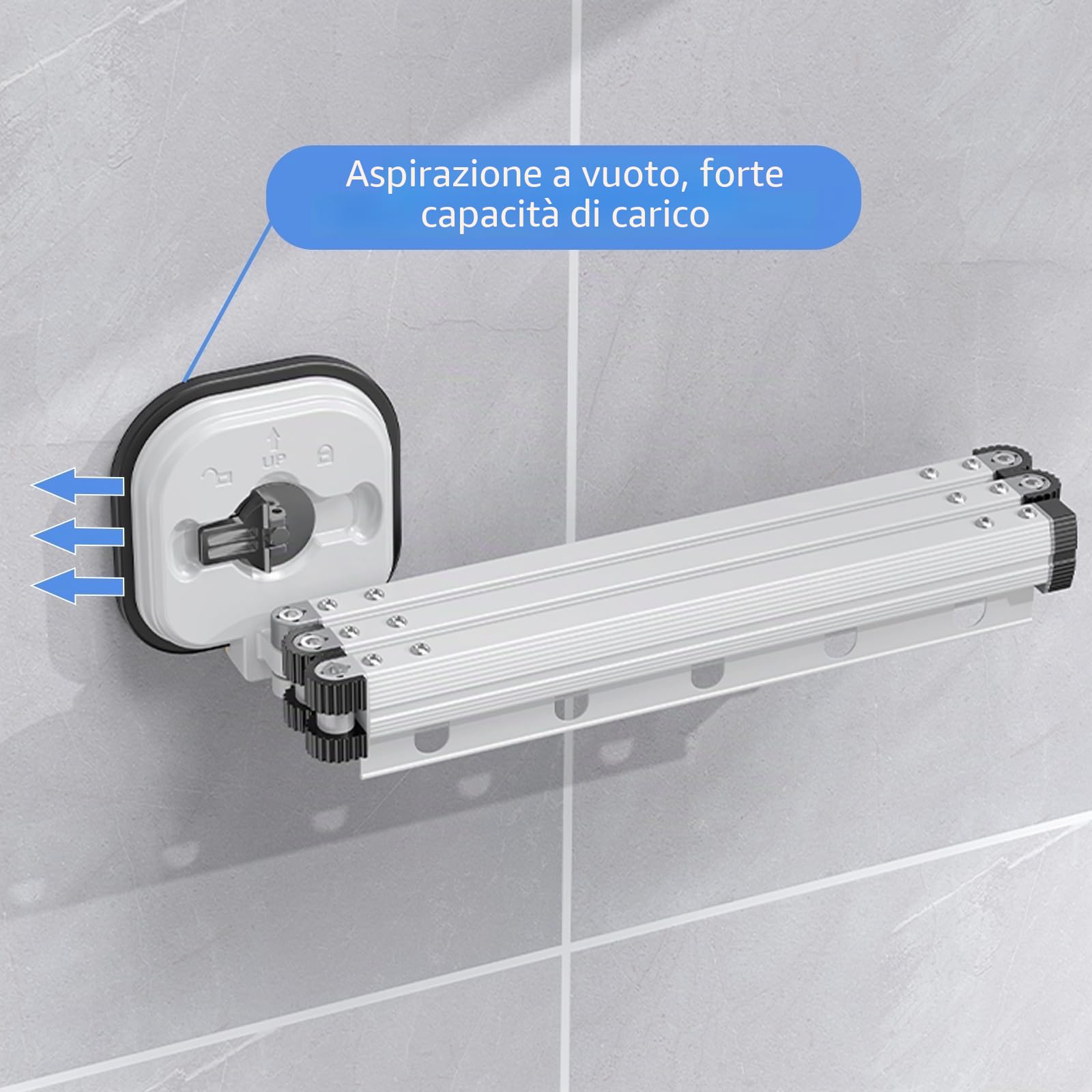Asciugatrice retrattile, montaggio a parete, ventosa, pieghevole, ganci, portasciugamani, balcone, biancheria, bagno, camera da letto (bianco latteo, 2')