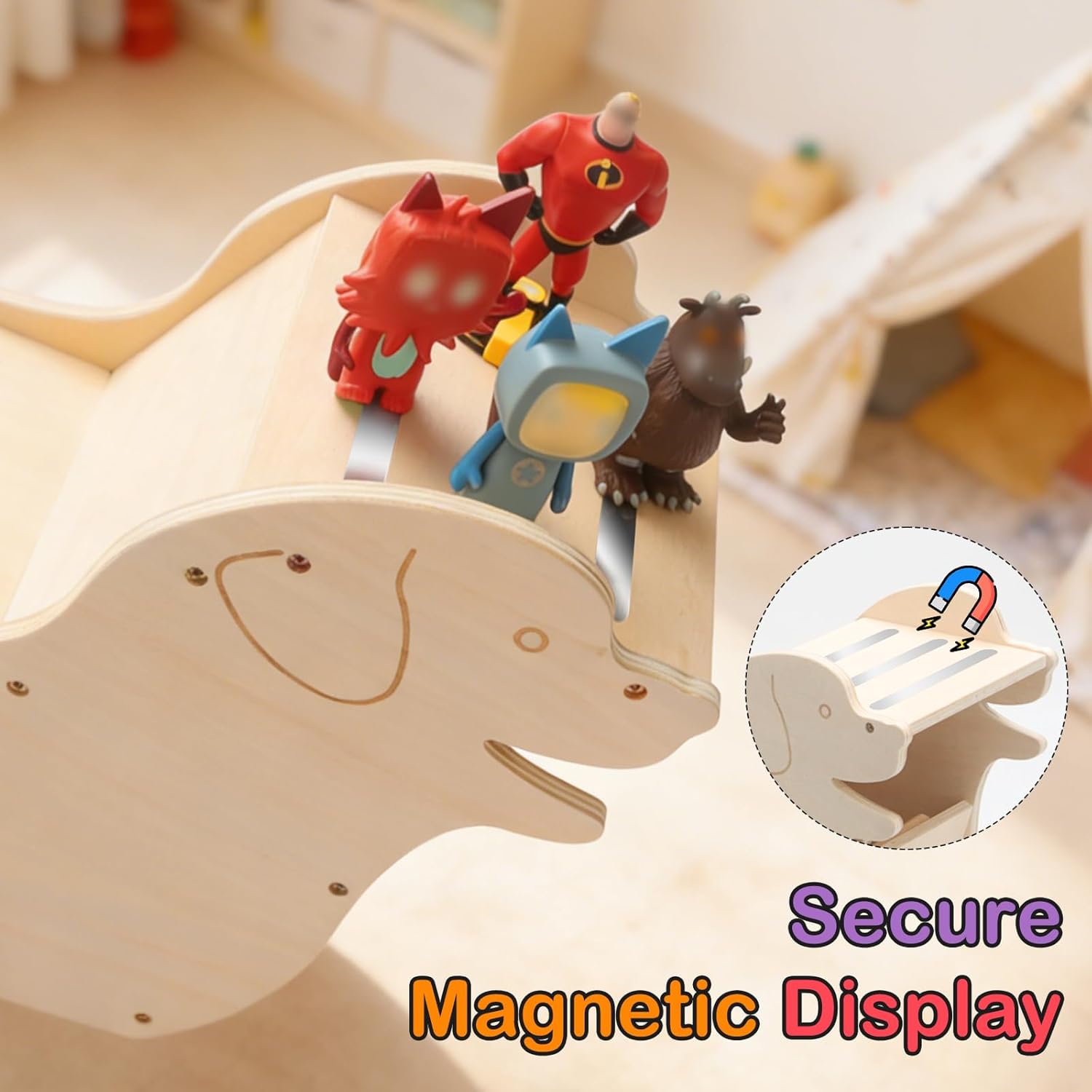 Rolling Dog Storage Shelf for Tonie Box, Wooden Organizer for 50+ Tonies Figures, Player & Accessories | Pull-Along Toy with Magnetic Display Holder, Compatible with Toniebox Gen 1 & 2