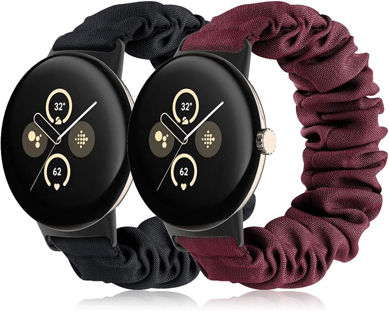 Scrunchie Bands Compatible with Google Pixel Watch 4 3 41mm/Google Pixel 2/Google Pixel 1, Soft Elastic Fabric Watch Strap Replacement for Women(2 Pack)