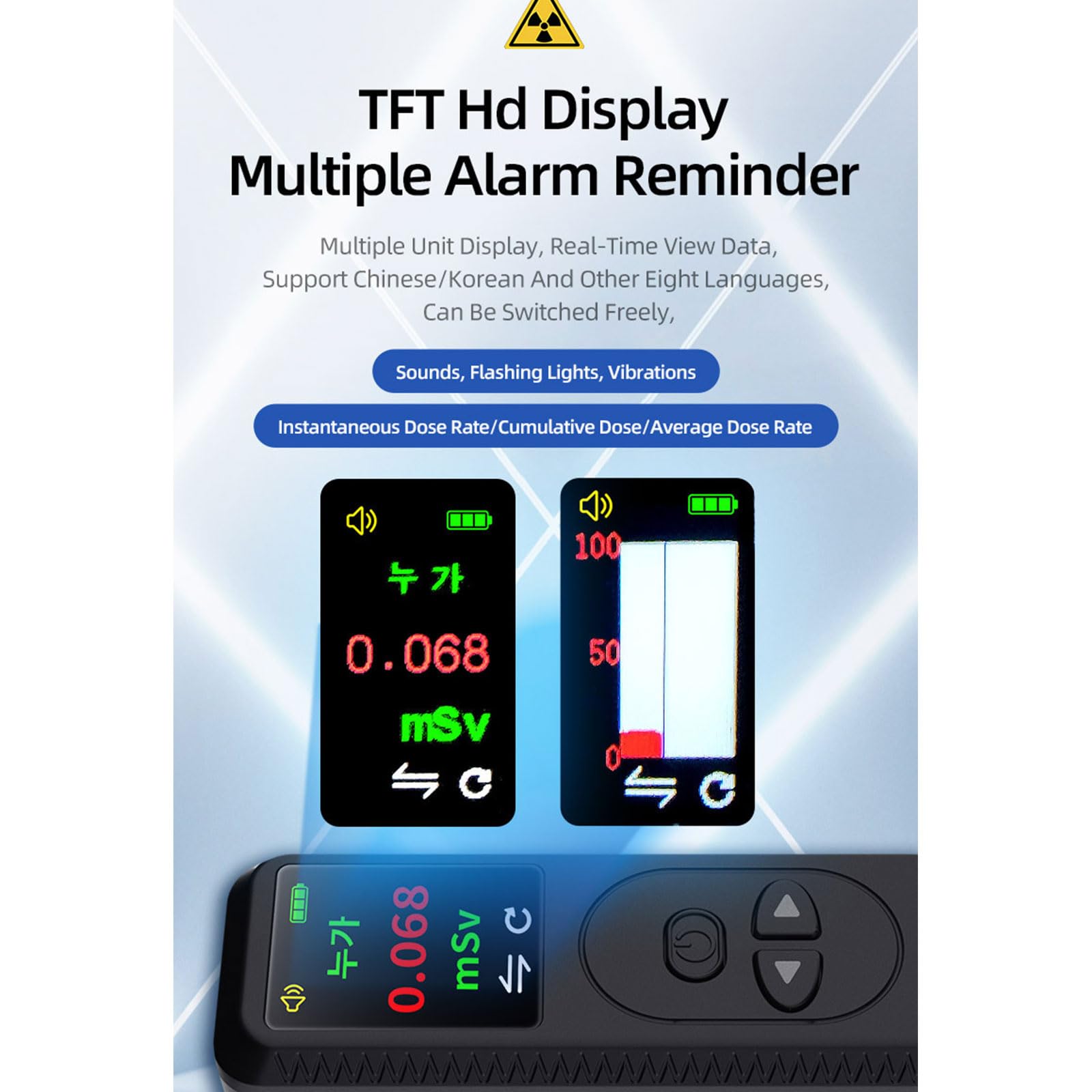JITEM Geiger Counter Nuklearstrahlungsdetektor, Strahlungsdosimeter mit LCD-Display, tragbar, Handgerät, Beta-Gamma-Röntgenstrahlung, professionell, persönlicher Dosisalarm, weiß