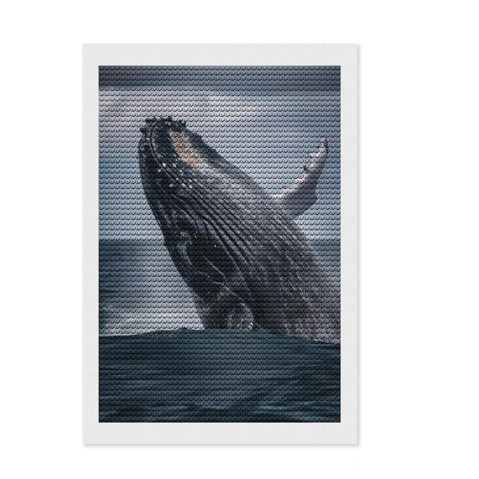 Junmoney Beautiful Whale DIY Diamond Art Canvas Kit 8"x12", for Teens, Full Kit Included, Cosy Home Accent, Birthday Gift, Printed Canvas