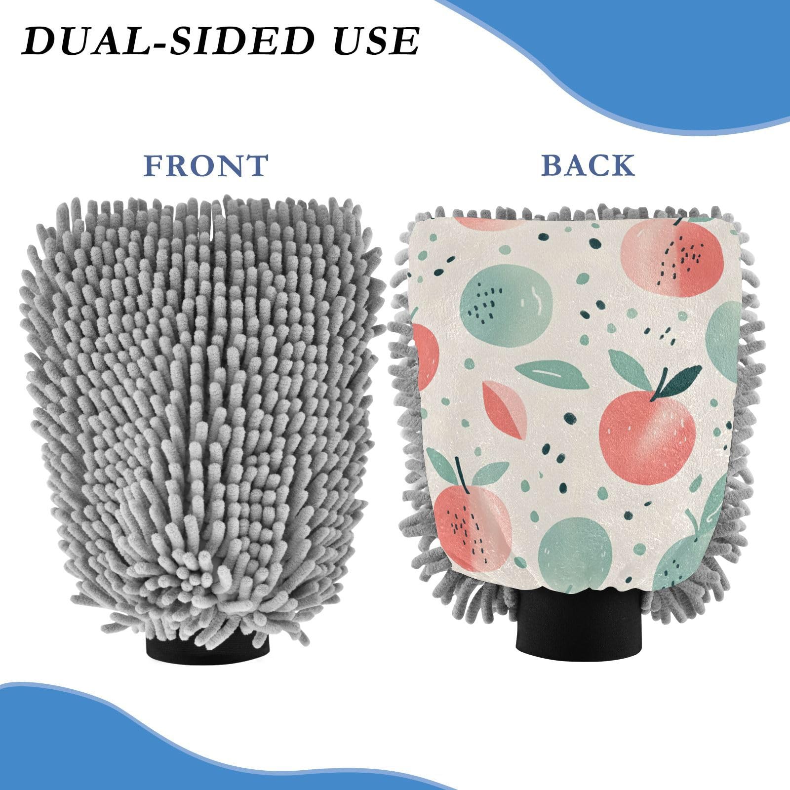 IOACIY Absorbent Microfiber Car Wash Drying Mitts, 2 Pack, Scratch-Free & Lint-Free, Rich Foam, Highly Absorbent, Double Sided, Wash Mitt Perfect for Car Washing, L, Watercolor Apple (4)