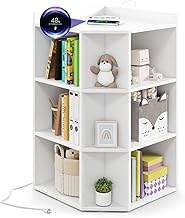 GOPLUS 3-stöckiges Eck-Bücherregal mit 9 Fächern, Eckregal mit Ladestation, Aufbewahrungsregal mit Kabelführungsloch, Bücherschrank für Wohnzimmer, Büro & Kinderzimmer (Weiß)