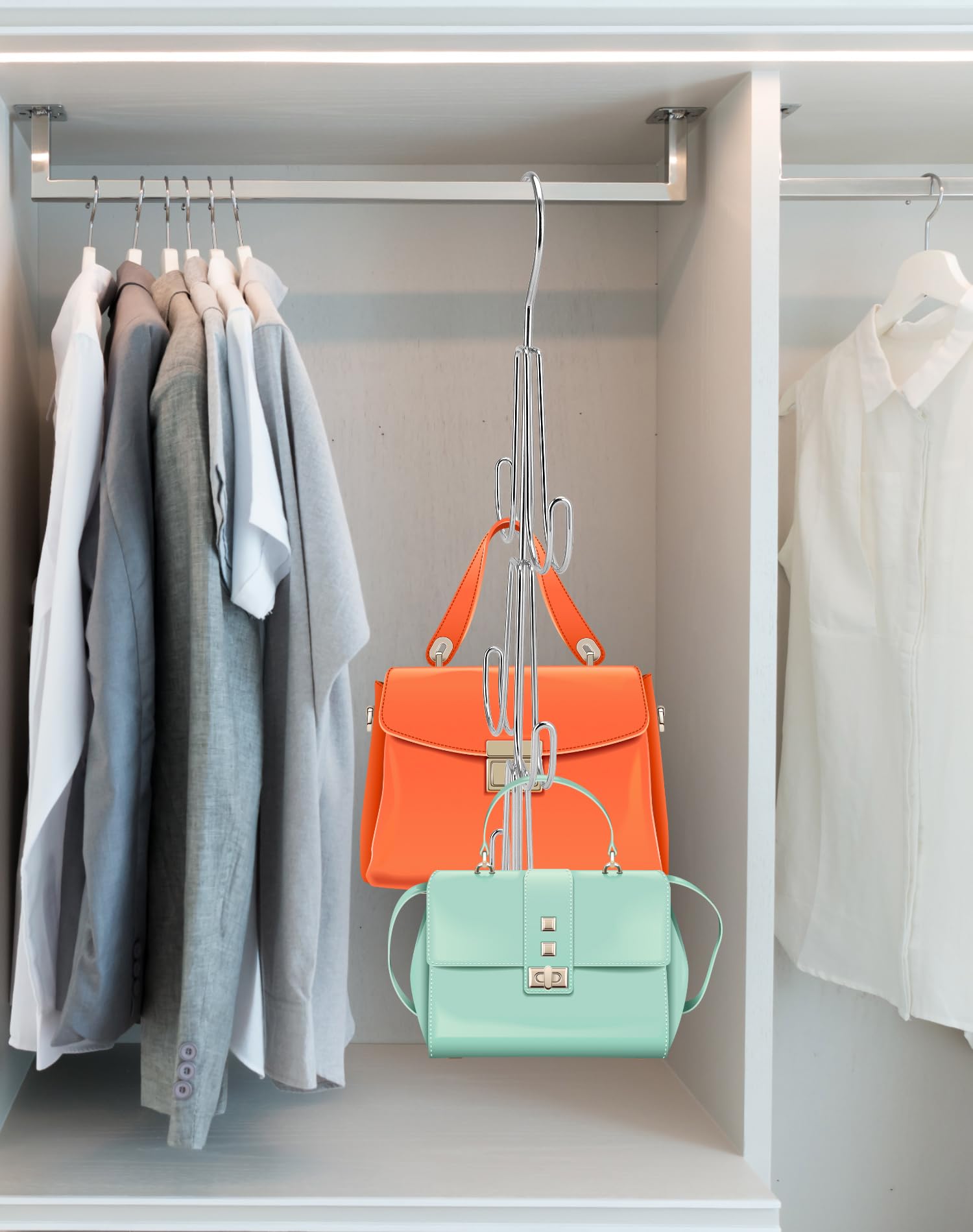 Image secondaire de QWORK Rangement Suspendu pour Sacs et Écharpes avec 6 Crochets - Argent