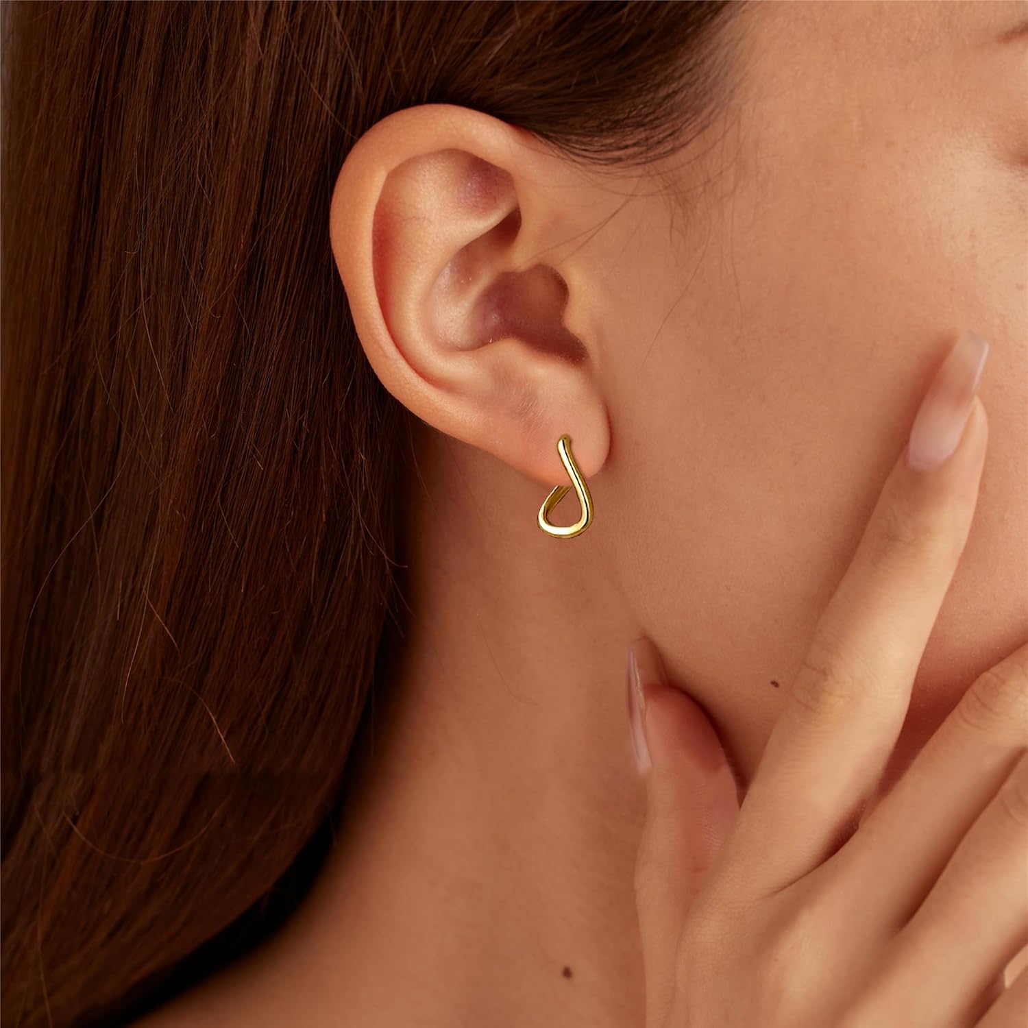 14K Gold Plated Mobius Twisted Hoop Earrings for Women 925 Sterling Silver Minimalist Square Earring Dainty Irregular Circle Huggie Hypoallergenic Earrings Jewelry Birthday Wedding Gifts for Her
