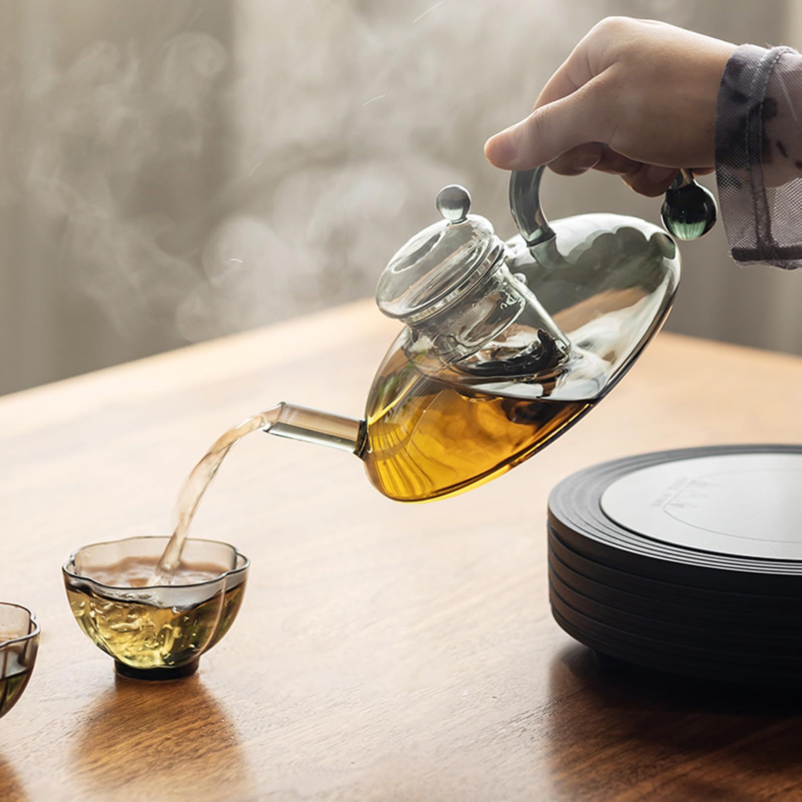 Tetera de vidrio de 600 ml con infusor extraíble resistente al calor con filtro para té de hojas sueltas(Transparent)