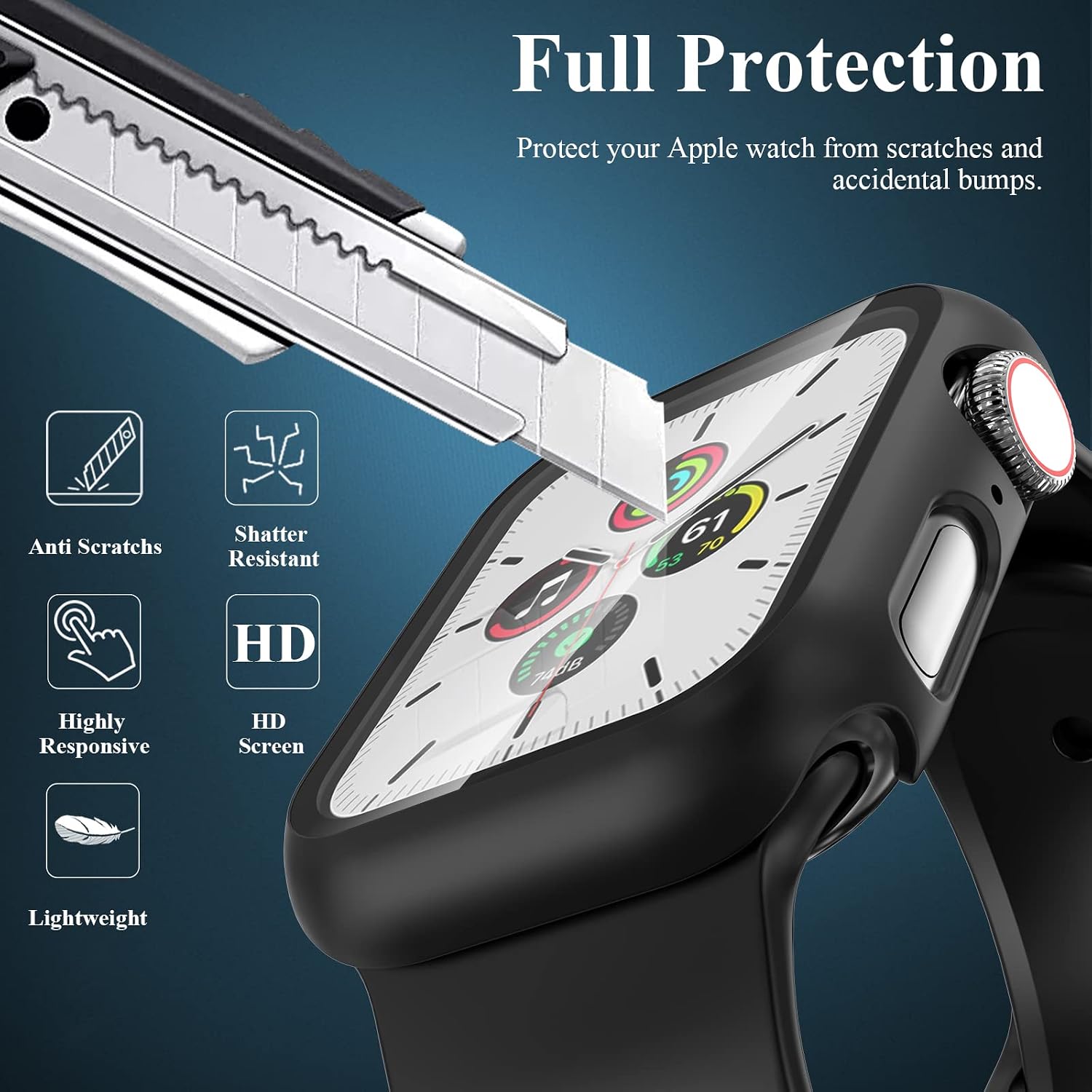 3 Pack Case Compatible with Apple Watch SE 3 Series 6/5/4 40mm with Tempered Glass Screen Protector, Hard PC Full Coverage Ultra-Thin HD Bumper Protective Cover for iWatch 40mm, Black