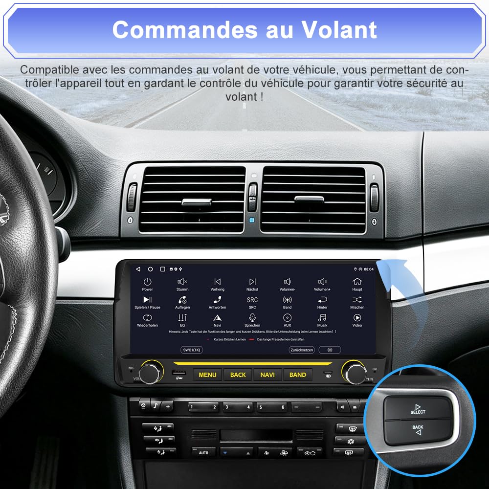 AWESAFE Autoradio Android 15 pour BMW E46 (1998-2005) | Écran Tactile 10,26 Pouces | 2Go+64Go | CarPlay & Android Auto | Charge Rapide 30W | GPS WiFi Bluetooth | FM RDS | Autoradio Multimédia