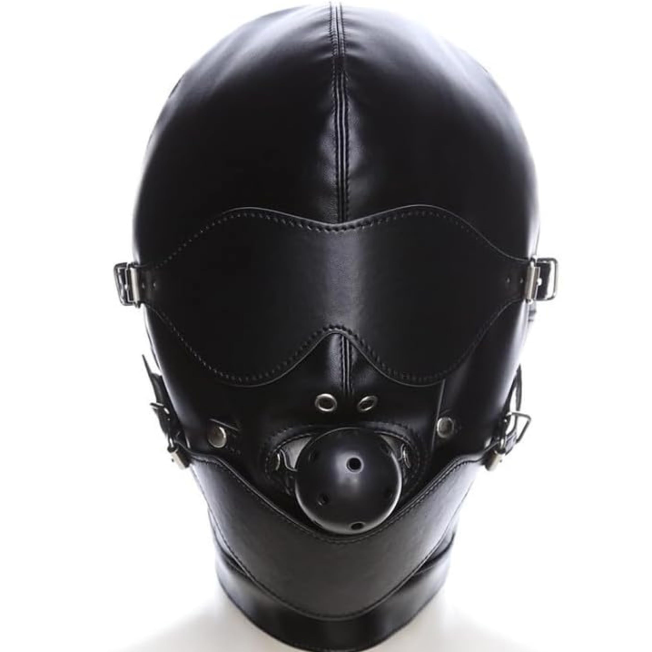 Cagoule Sexy Érotique cuir artificiel Noir BDSM avec Bâillon Harnais Ghost avec Cache-Œil Rétractable Jouet Érotique Sexy Couple SM Taille Universelle cagoules baillon sm FOPS B23-7