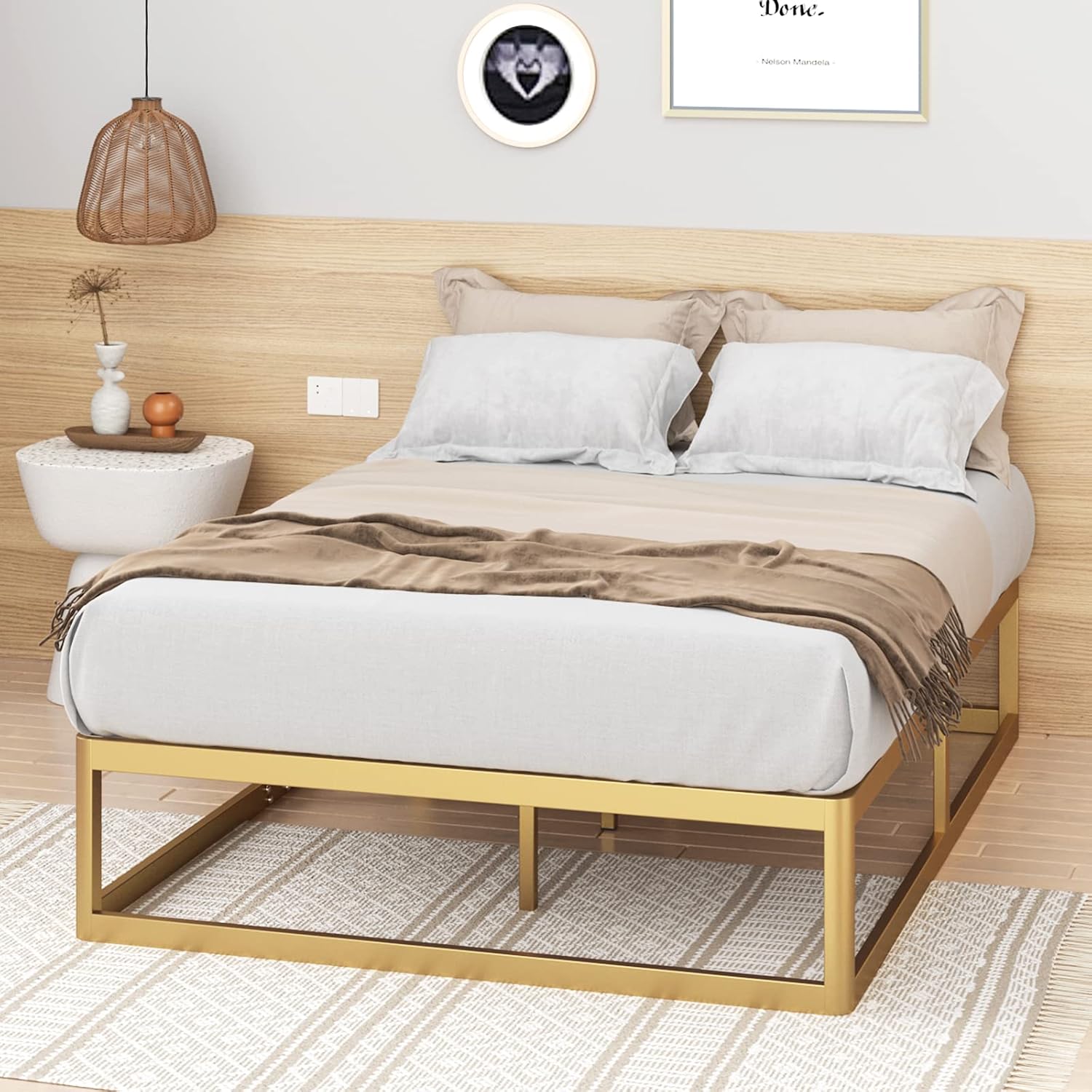 HOMPLE Full Size Bed Frame,14" Full Bed Frame,Heavy Duty Steel Slat Mattress Foundation,No Box