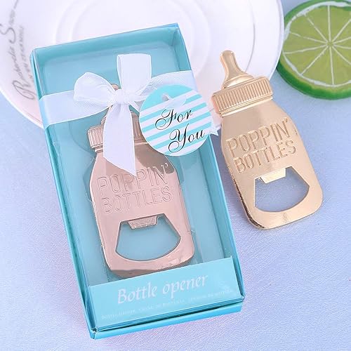 Yuokwer 24pcs Bottle Opener Baby Shower Favor for Guest,Rose Gold Feeding Bottle Opener Wedding Favors Baby Shower Giveaways Gift to Guest, Party Favors Gift & Party Decorations Supplies (Blue, 24)