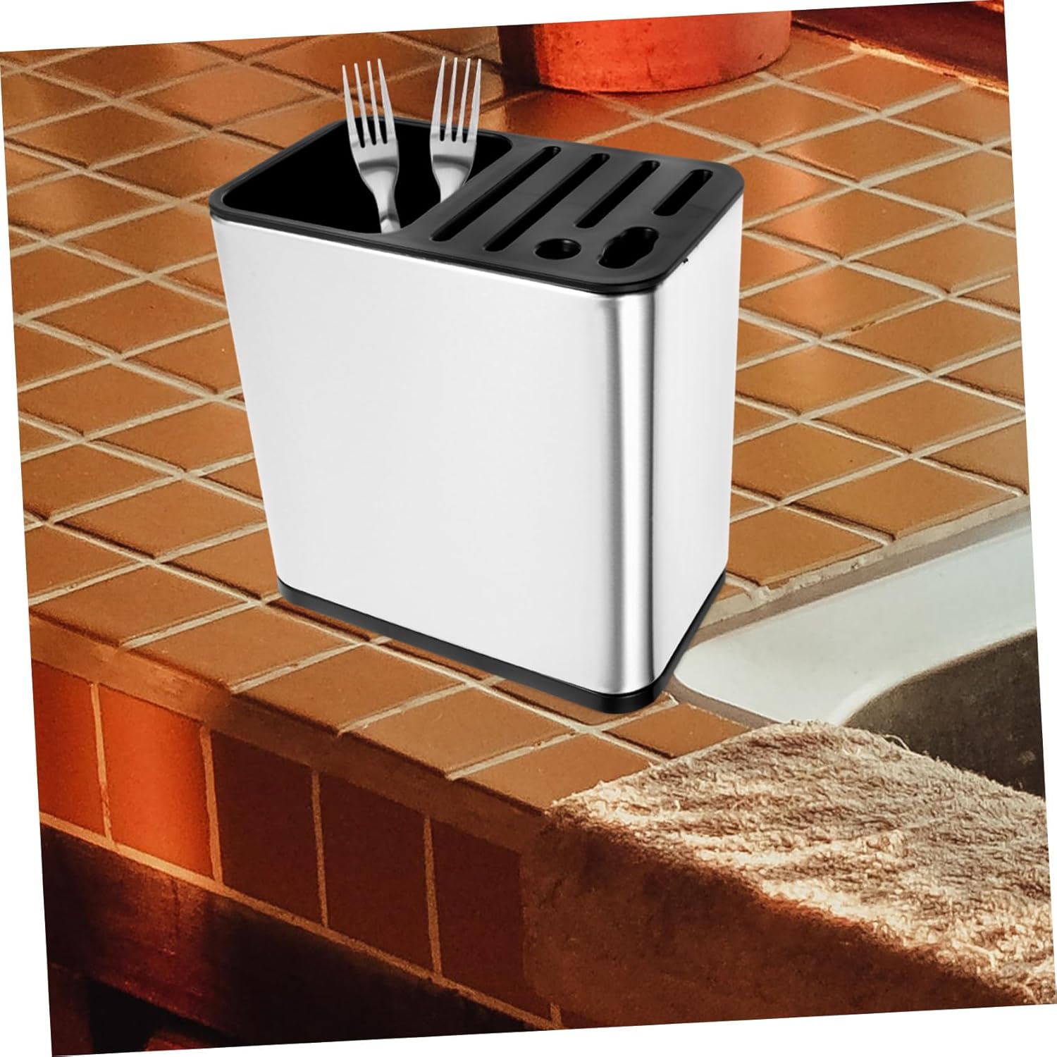 PRETYZOOM Kitchen Utensil Holder Versatile Chopstick and Silverware Organizer Drain Design for Easy Storage Tipping Resistance and Minimalist Style