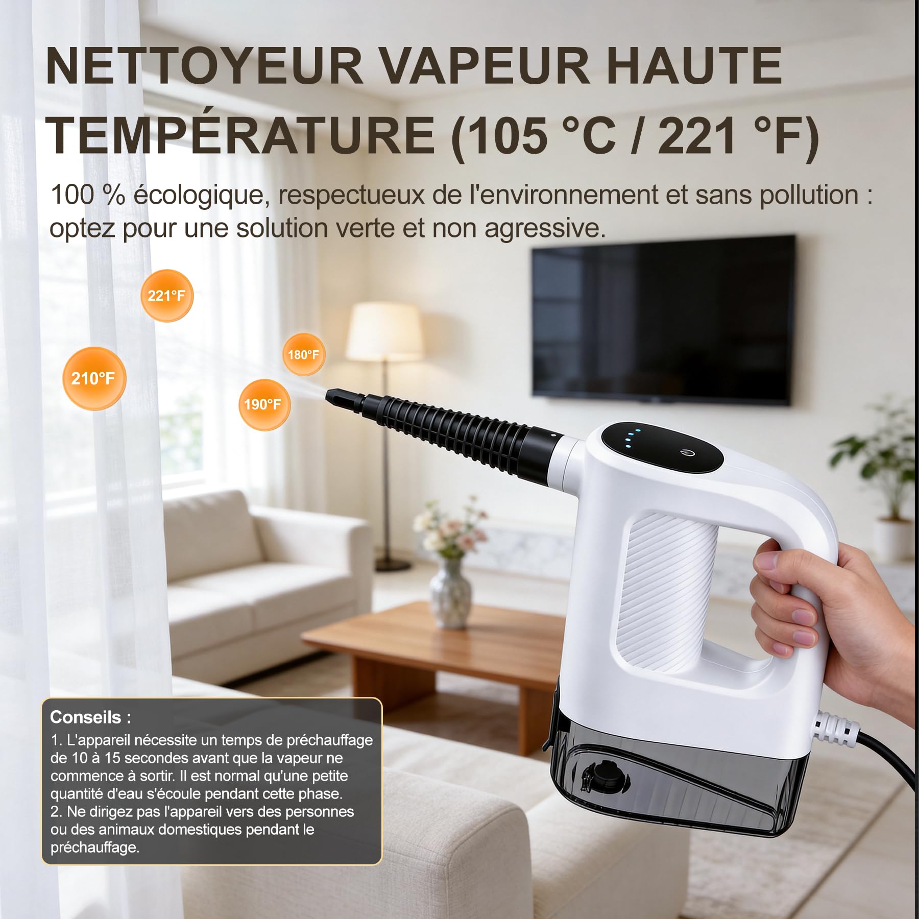 Nettoyeur Vapeur 1200W, 3 Niveaux, 14 Accessoires
