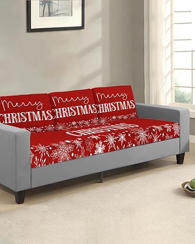 Miniatura 2 de Wowouhiya Fundas de cojín rojas de Feliz Navidad, funda elástica para sofá con parte inferior elástica, fundas de sofá con diseño de copos de nieve