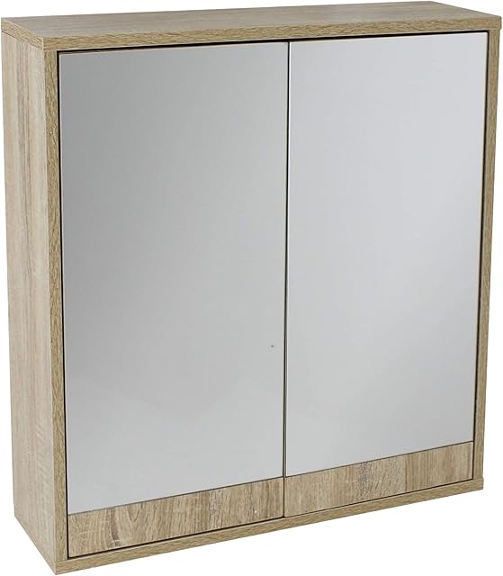 House & Homestyle Double Mirrored Door Cabinet, Brown, 60H x 60W x 15D