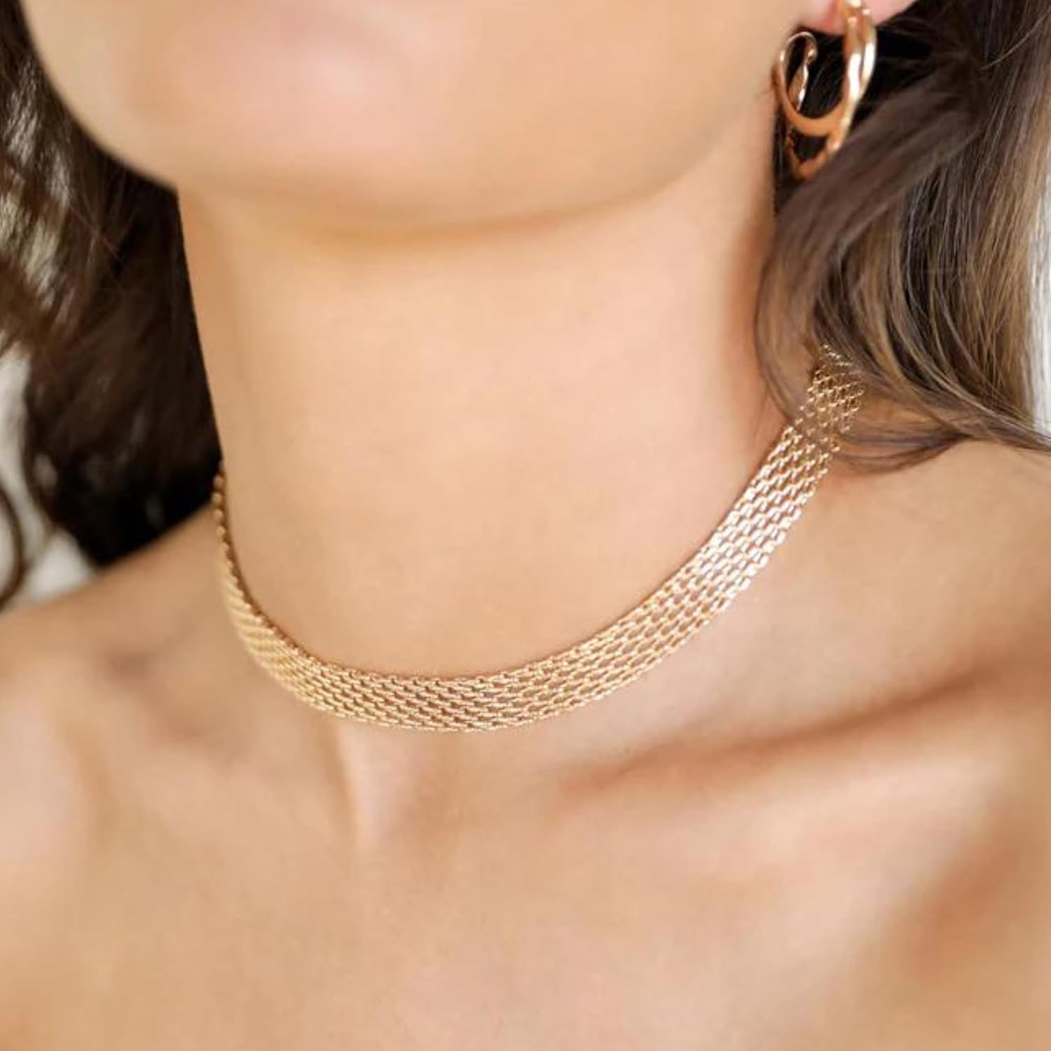 Ettika Choker Necklace For Women. Chokers, Mesh Link Necklace in18K Gold Plated. Jewelry, Gifts for Women