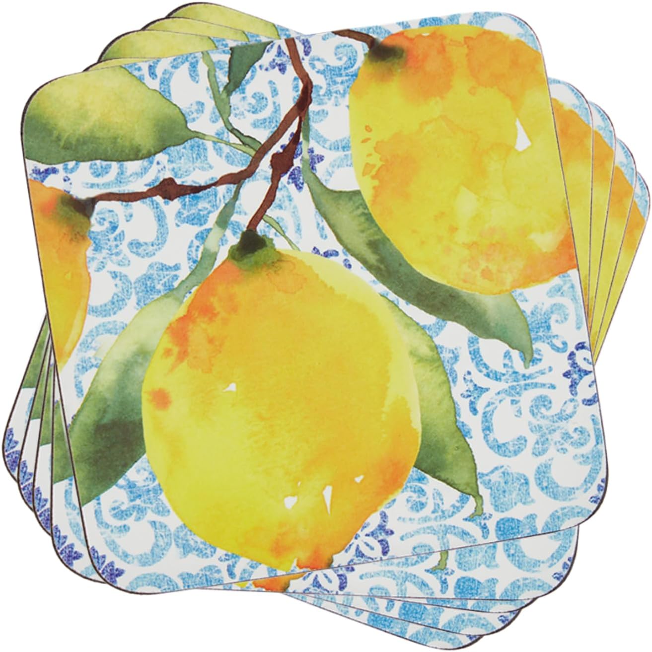 Pimpernel Amalfi Lemons Coasters, Set of 6 - Heat & Stain Resistant Drink Coasters for Tabletop Protection, Decorative Kitchen & Dining Table Mats, for Home Kitchen & Bar