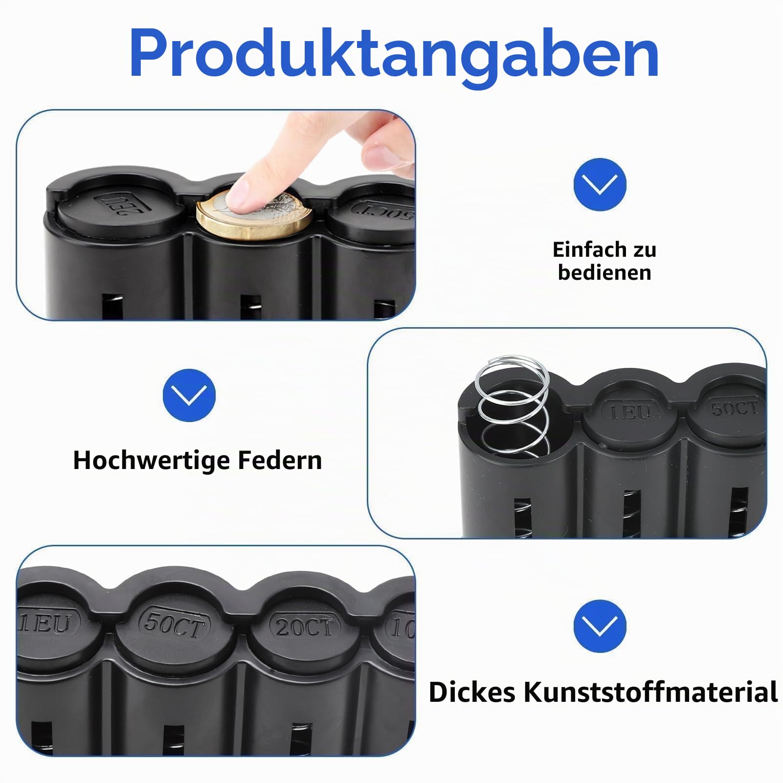 Caybats Münzbox 2 Euro Aufbewahrungsbox,Kleingeld Sortierer Box für schnelle Münzorganisation,Münzen Aufbewahrung,Münzsortierer für Kellner, Taxifahrer und Marktverkäufer(Schwarz) Bürobedarf & Schreibwaren