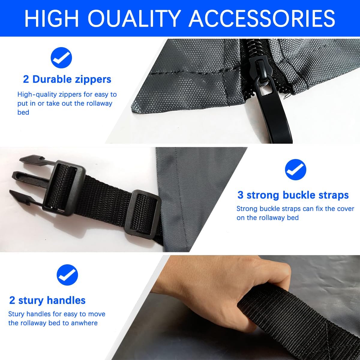 Heavy Duty Rollaway Bed Storage Cover, Waterproof 600D Oxford with Zipper & Elastic Hem, Universal Fit for Most Twin/Folding Beds 39"x15"x44.8", Protective Black Cover