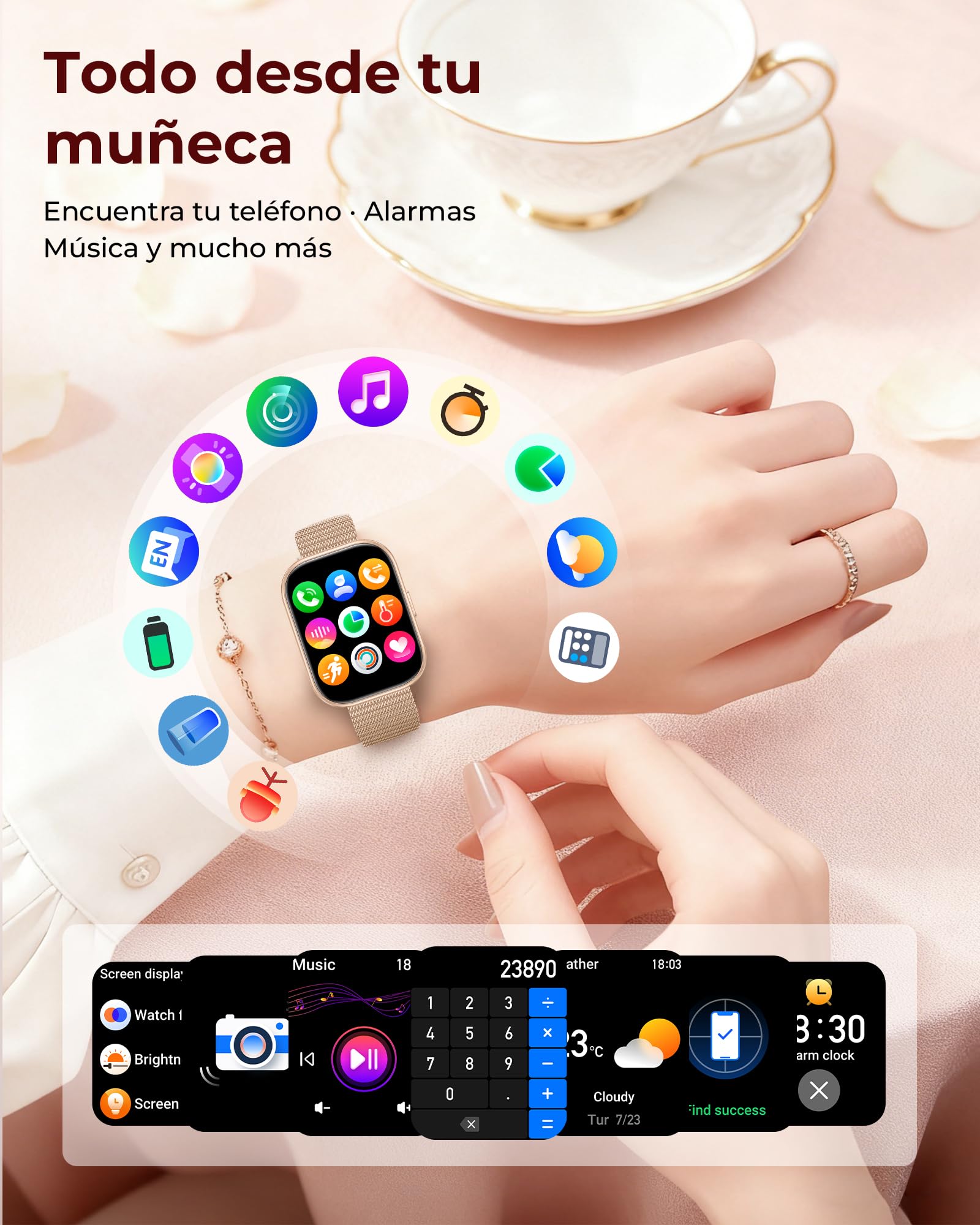 Iaret Reloj Inteligente Mujer, Regalo con 4 Correas Intercambiables y Charm, Smartwatch de 1,75", Llamadas Bluetooth, Ritmo Cardíaco SpO2 Sueño, 120+ Modos Deportivos, Compatible con Android iPhone