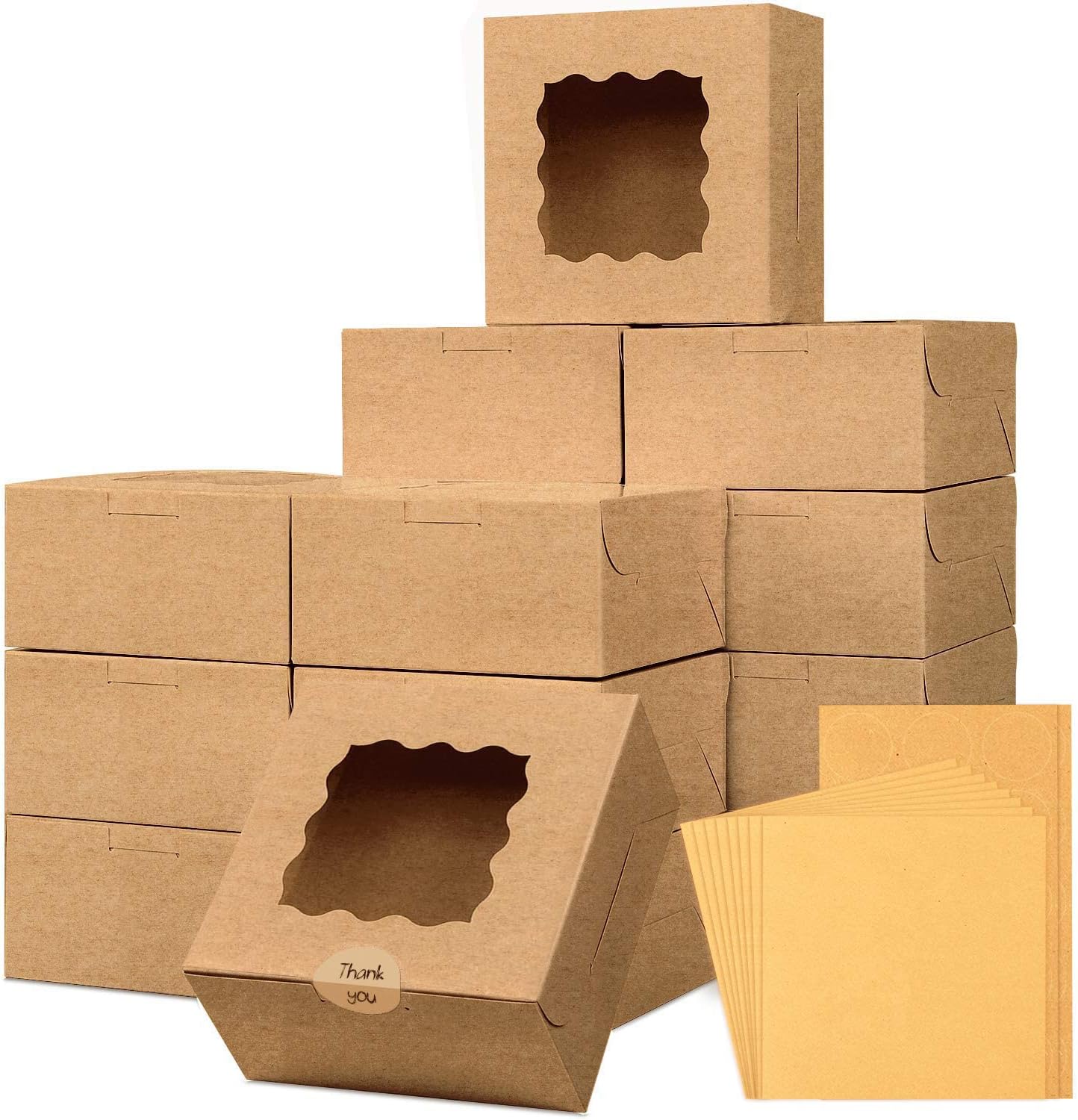 Bakery Boxes, 6x6x3in Brown Cookie Boxes, Mini Cake Boxes with