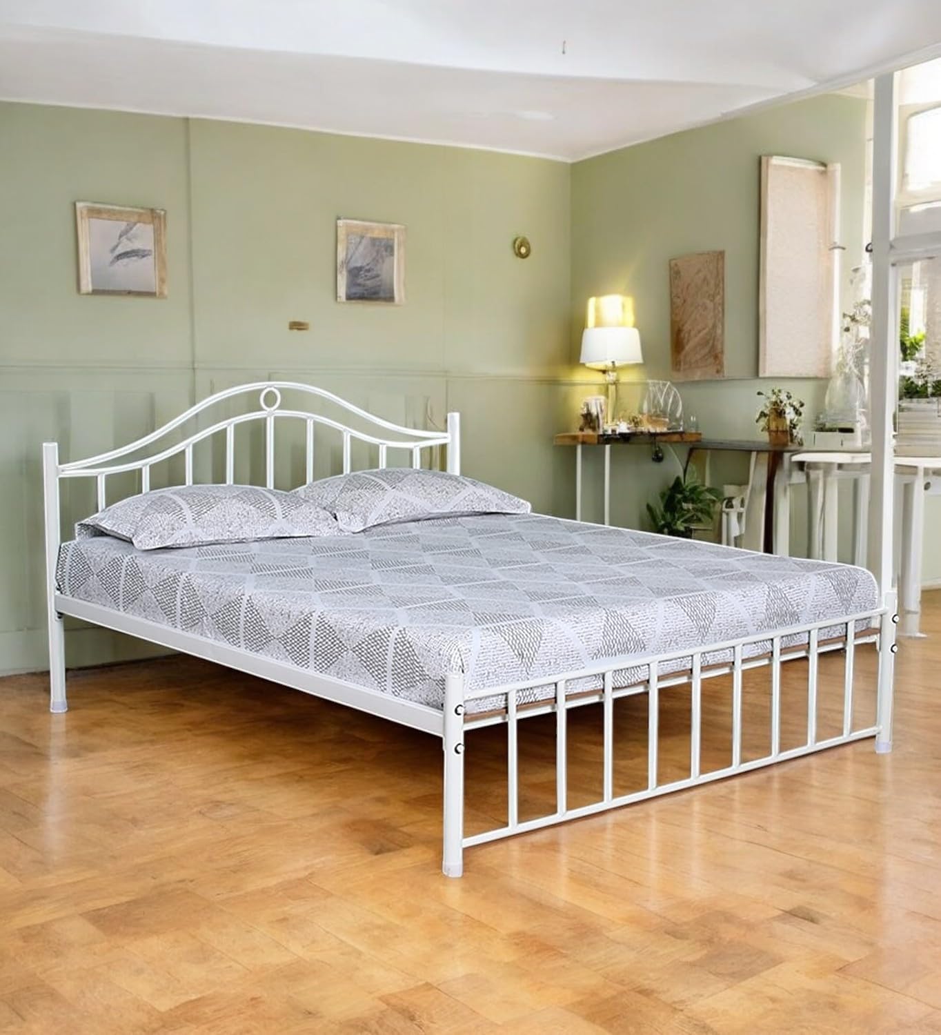 SIYA ART Iron Frame Queen Size Bed Without Storage for Bedroom Iron Single Palang for Home (White)-image-48